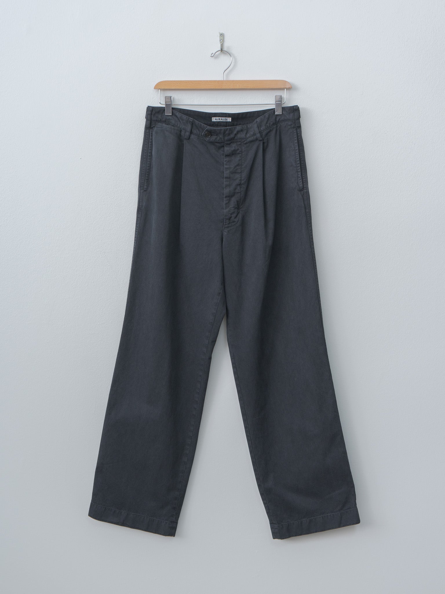 Namu Shop - Auralee Garment-Dyed Finx Light Chino One-Tuck Wide Pants - Black