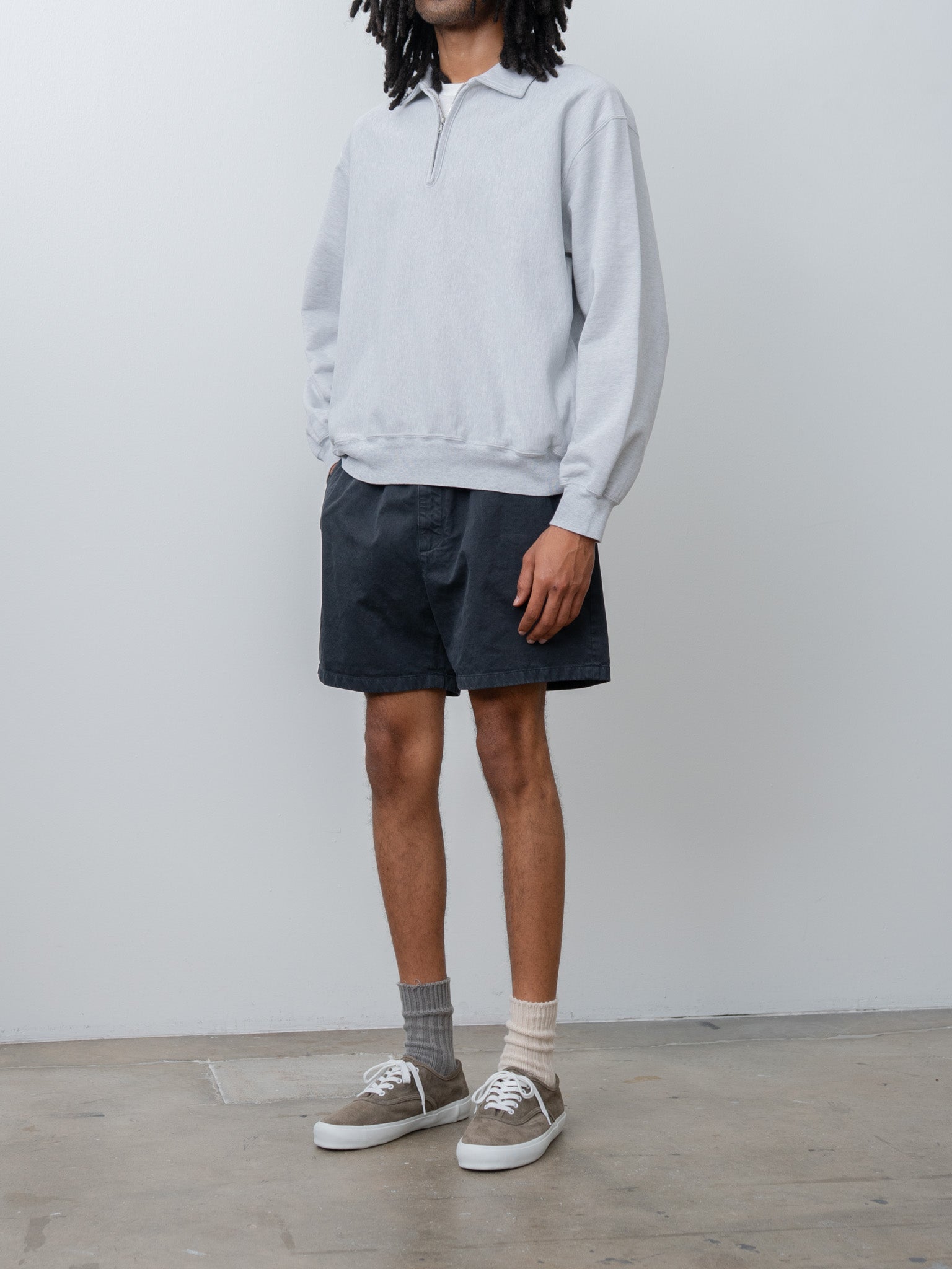 Namu Shop - Blurhms Thin Sweat Half-Zip P/O - Heather White