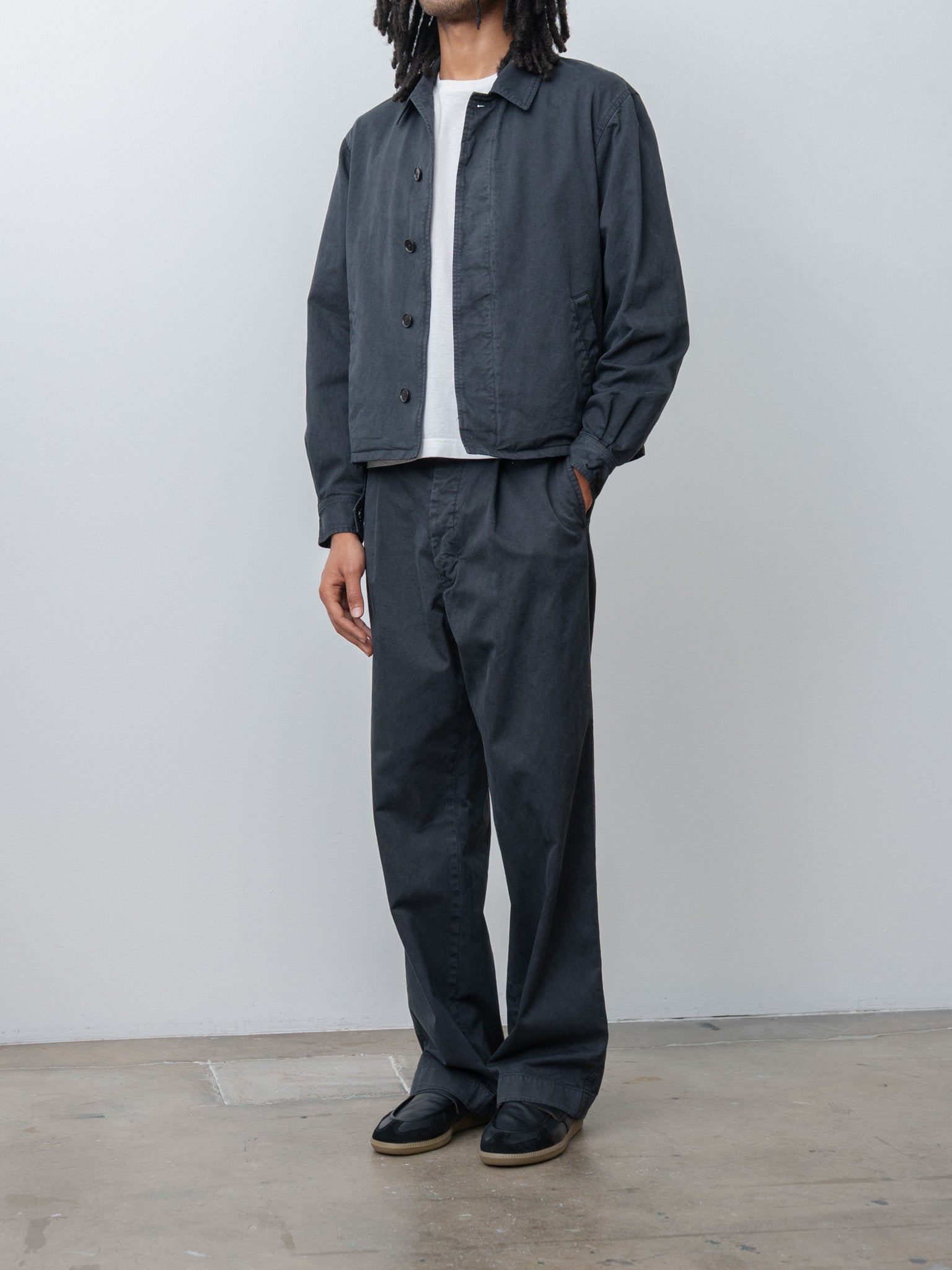Namu Shop - Auralee Garment-Dyed Finx Light Chino One-Tuck Wide Pants - Black