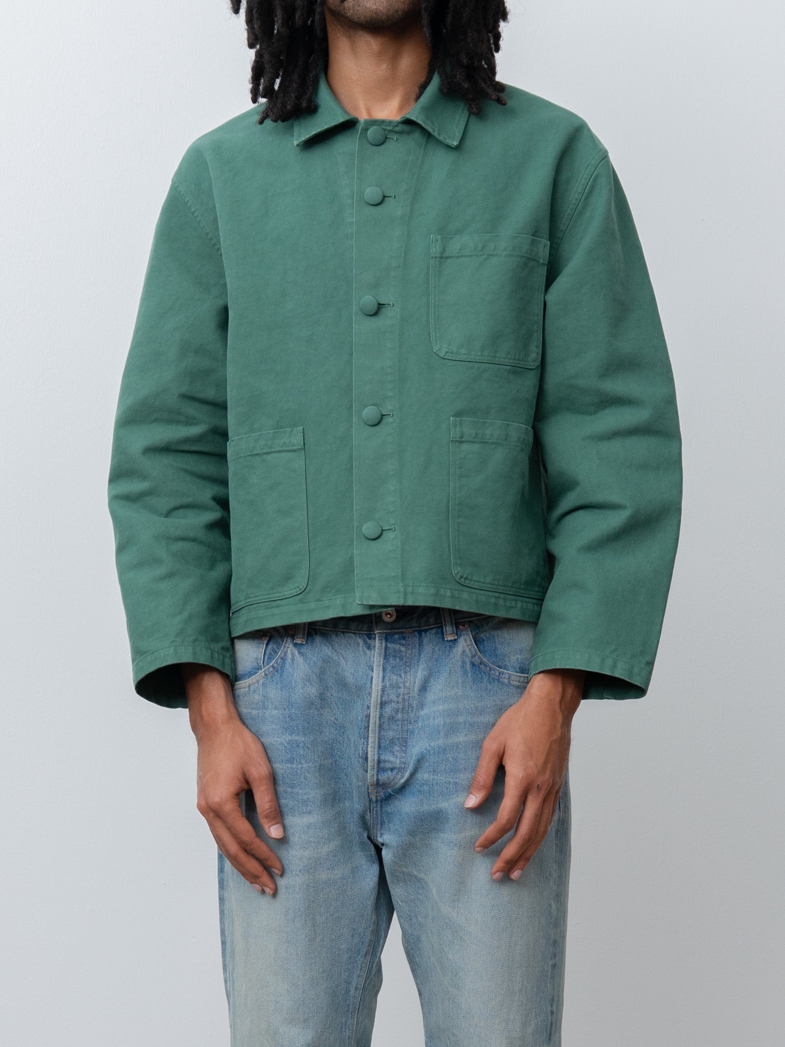 Namu Shop - Auralee Garment-Dyed Organic Cotton Heavy Twill Short Work Jacket - Forest Green