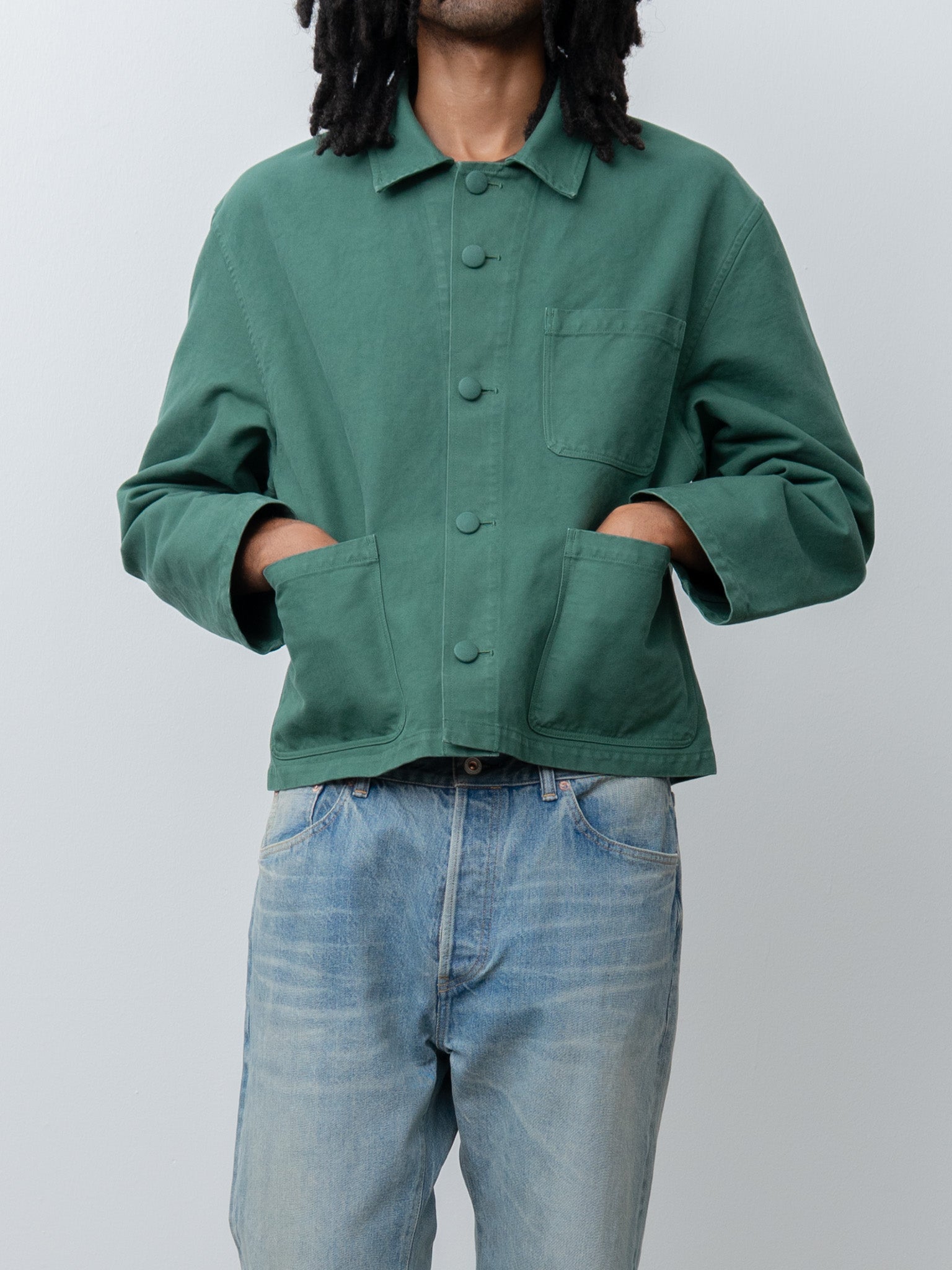 Namu Shop - Auralee Garment-Dyed Organic Cotton Heavy Twill Short Work Jacket - Forest Green