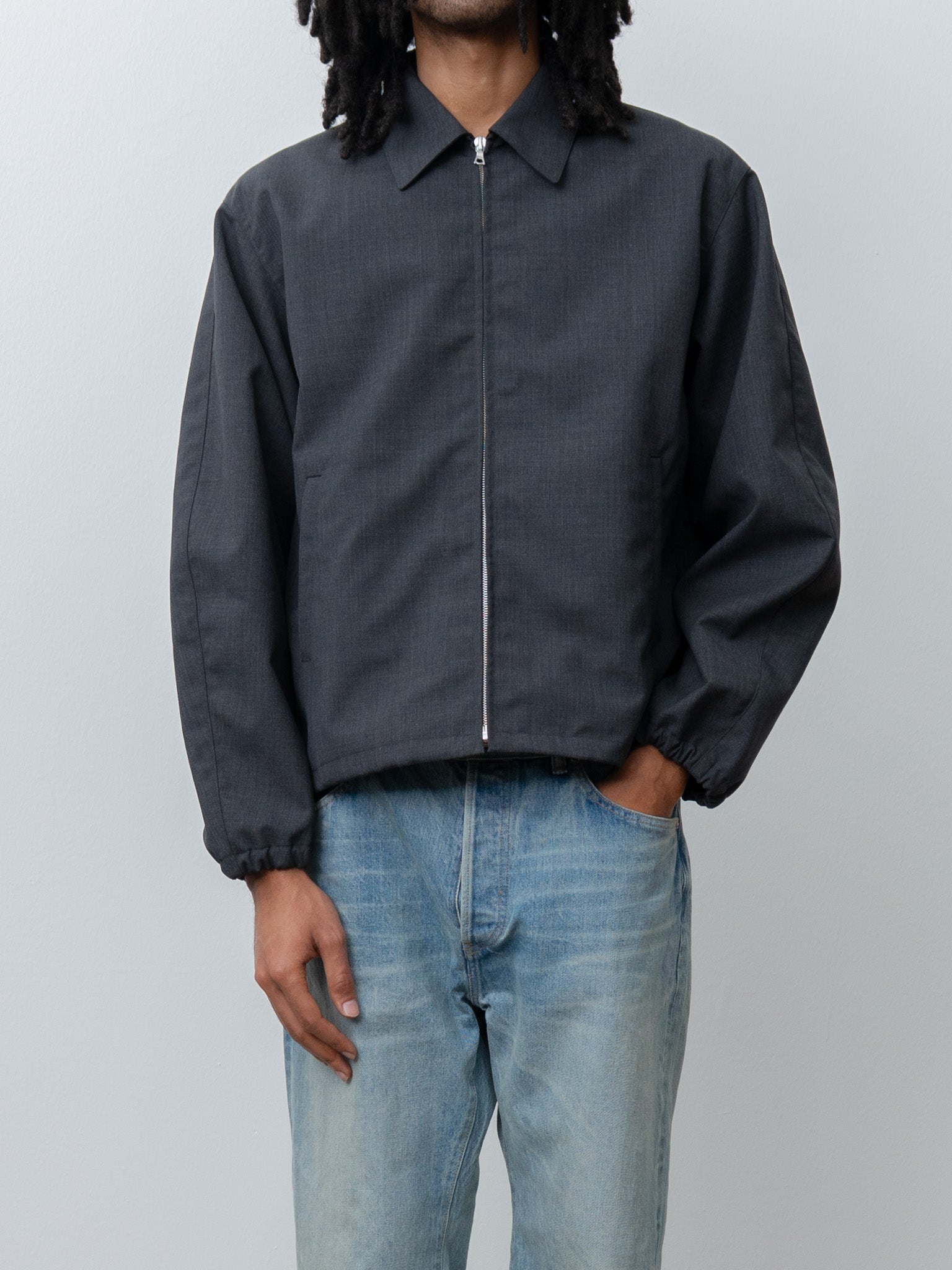 Namu Shop - Auralee Bonded Tropical Wool Zip Blouson - Top Charcoal