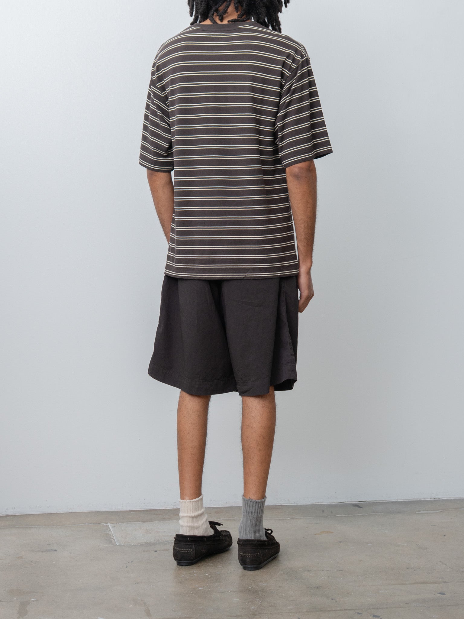Namu Shop - Kaptain Sunshine Hard Twisted Stripe Jersey Half-Sleeve Tee - Brown Wide Stripe