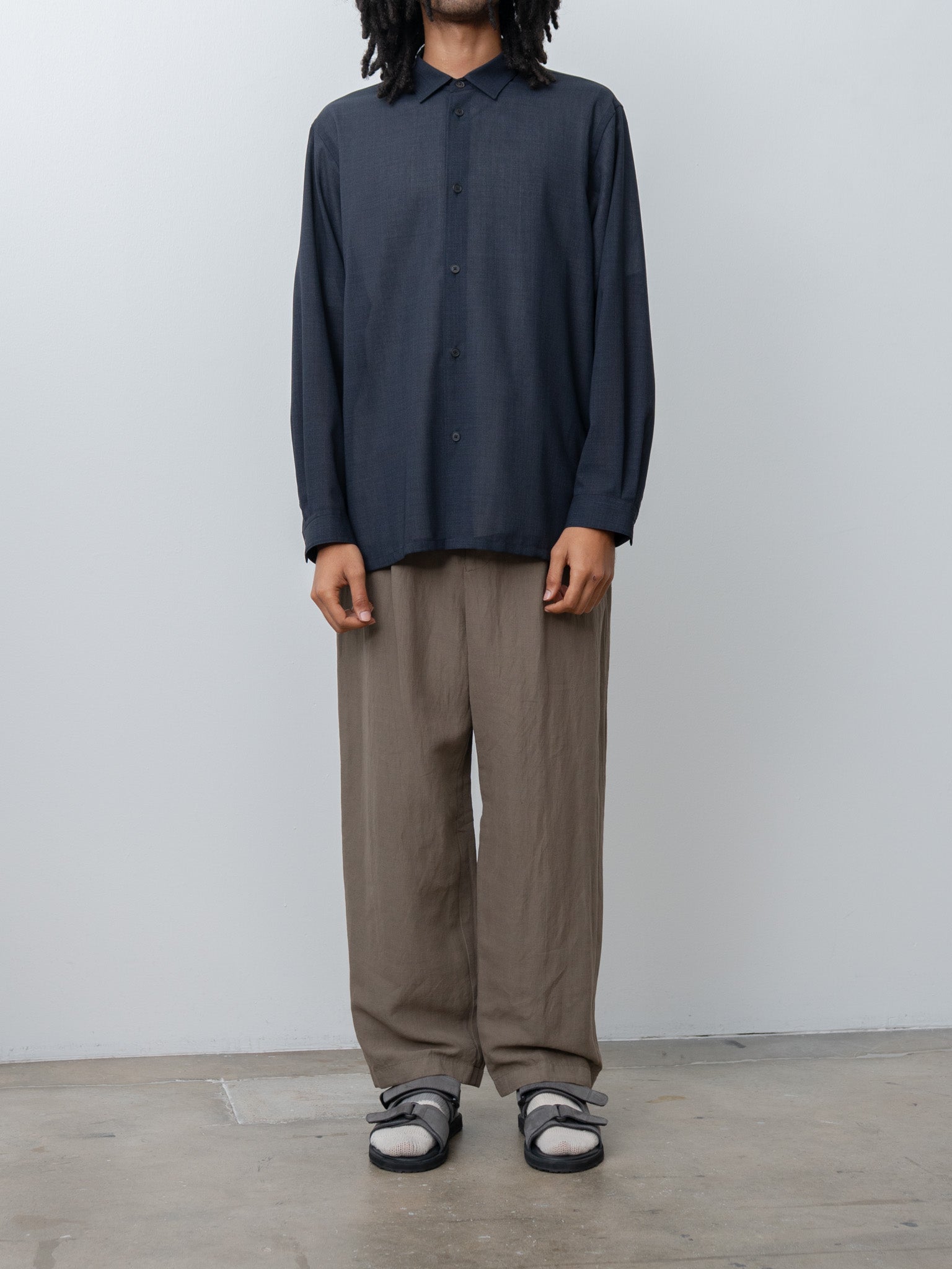 Namu Shop - Aton Twist Wool Gauze Loose Fit Shirt - Navy Top