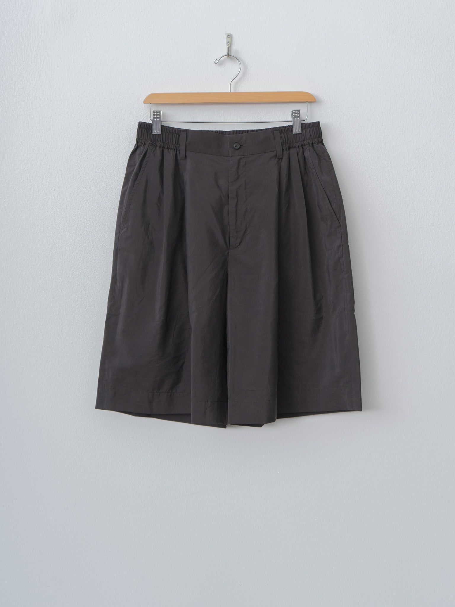 Namu Shop - ssstein Silk Nylon Wide Easy Short Trousers - Charcoal Brown