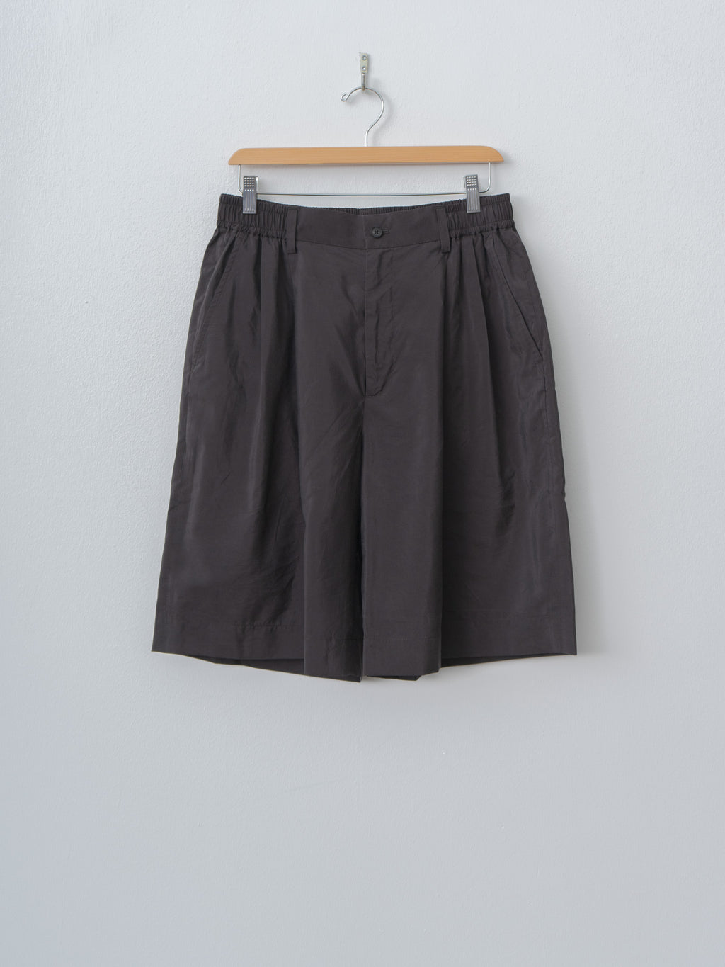 Namu Shop - ssstein Silk Nylon Wide Easy Short Trousers - Charcoal Brown