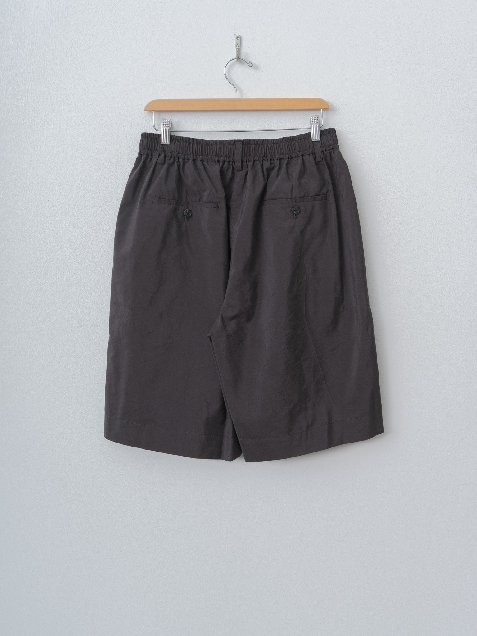 Namu Shop - ssstein Silk Nylon Wide Easy Short Trousers - Charcoal Brown