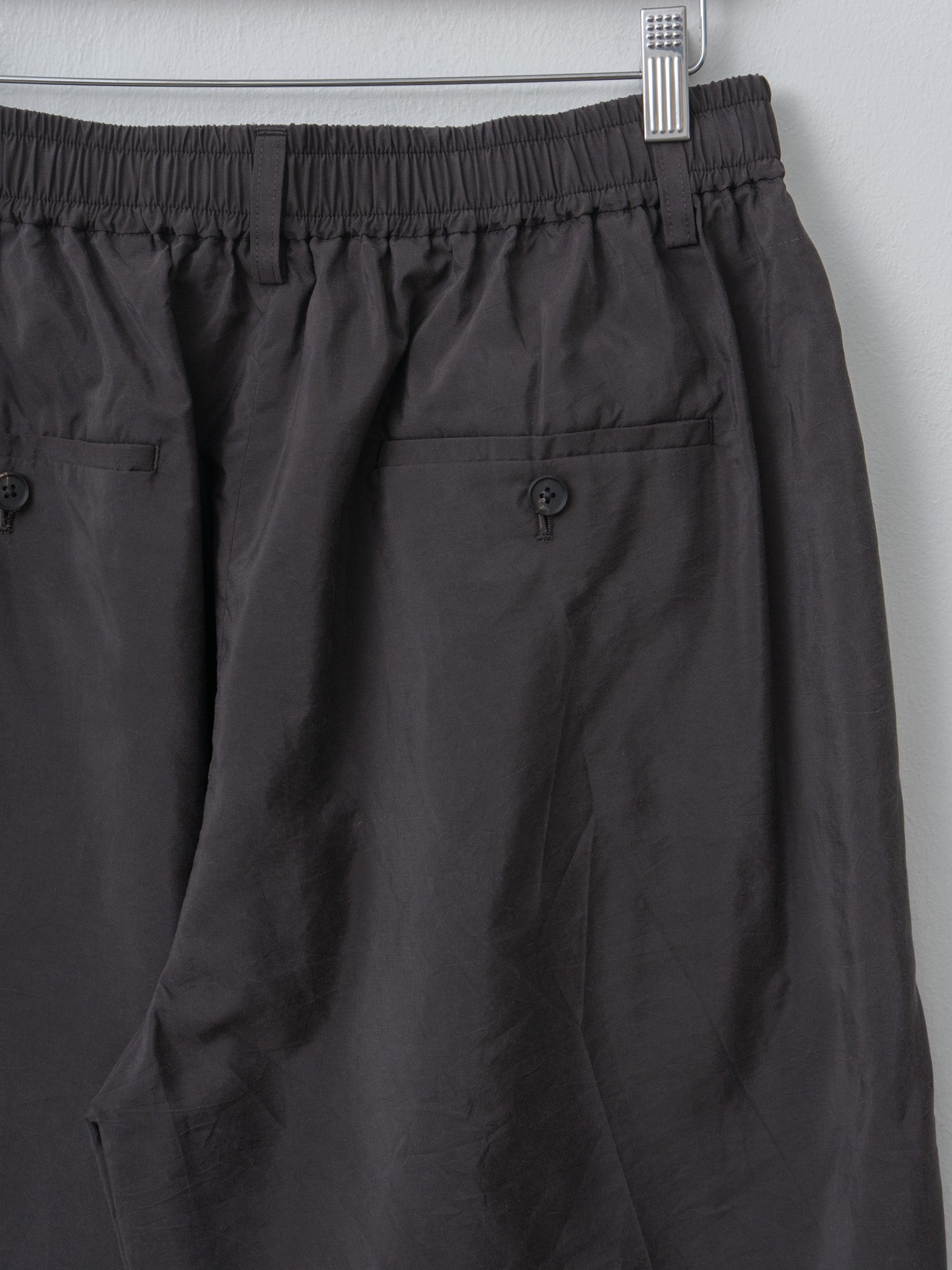Namu Shop - ssstein Silk Nylon Wide Easy Short Trousers - Charcoal Brown