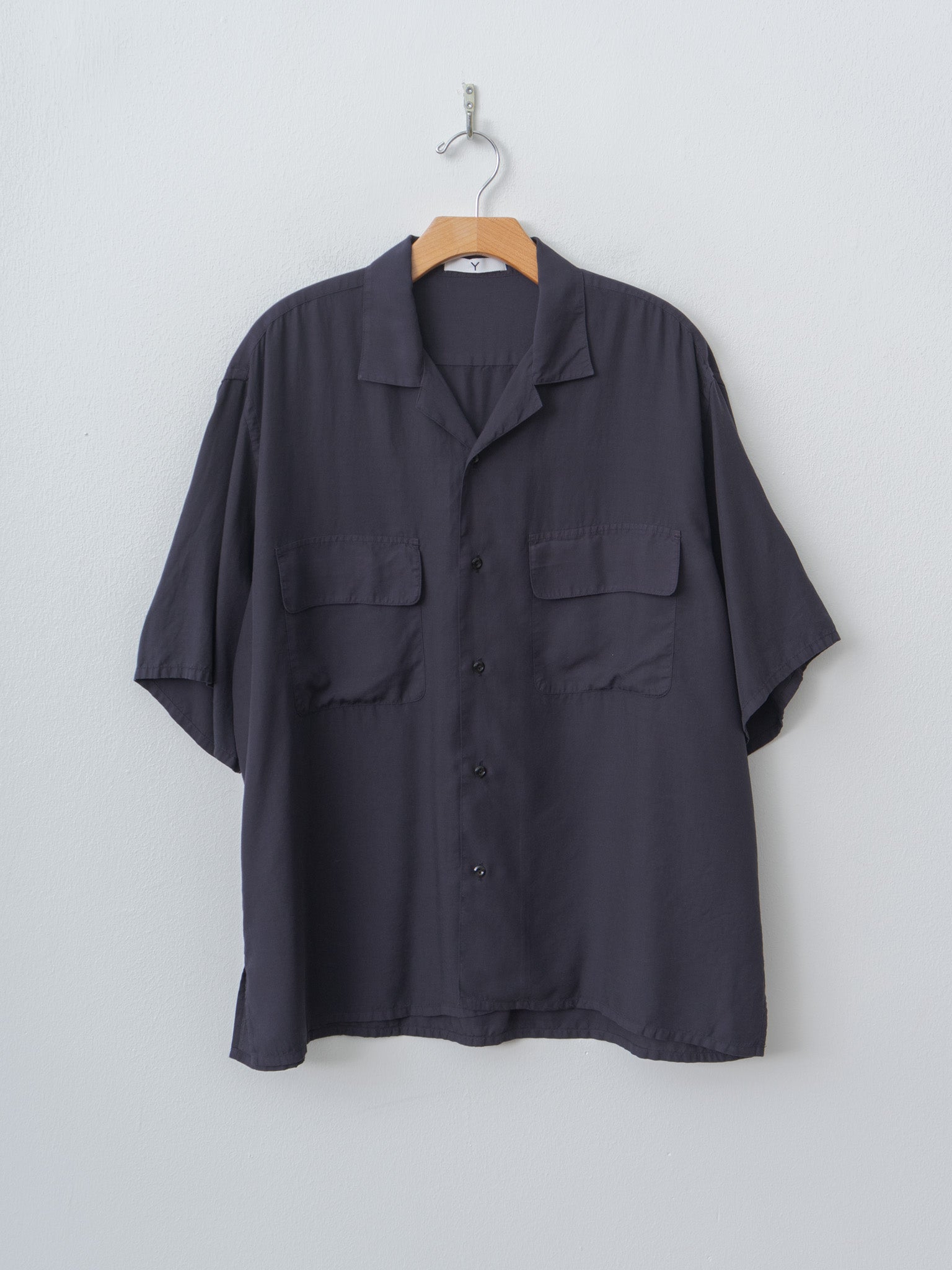 Namu Shop - Y Tencel Poplin Open Collar SH - Navy