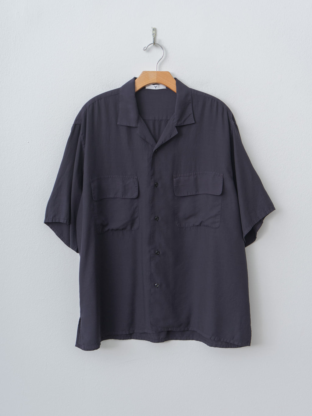Namu Shop - Y Tencel Poplin Open Collar SH - Navy