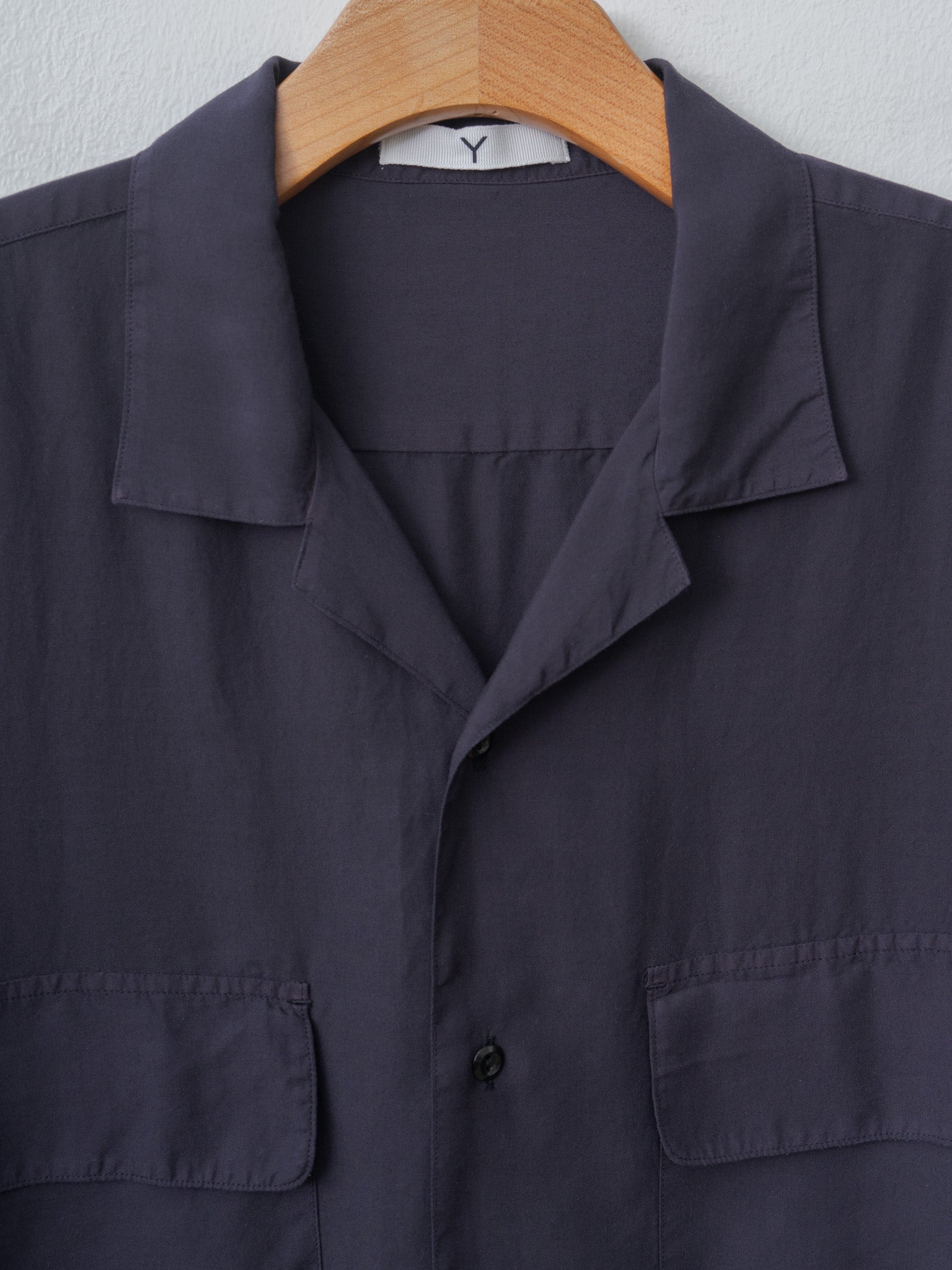 Namu Shop - Y Tencel Poplin Open Collar SH - Navy