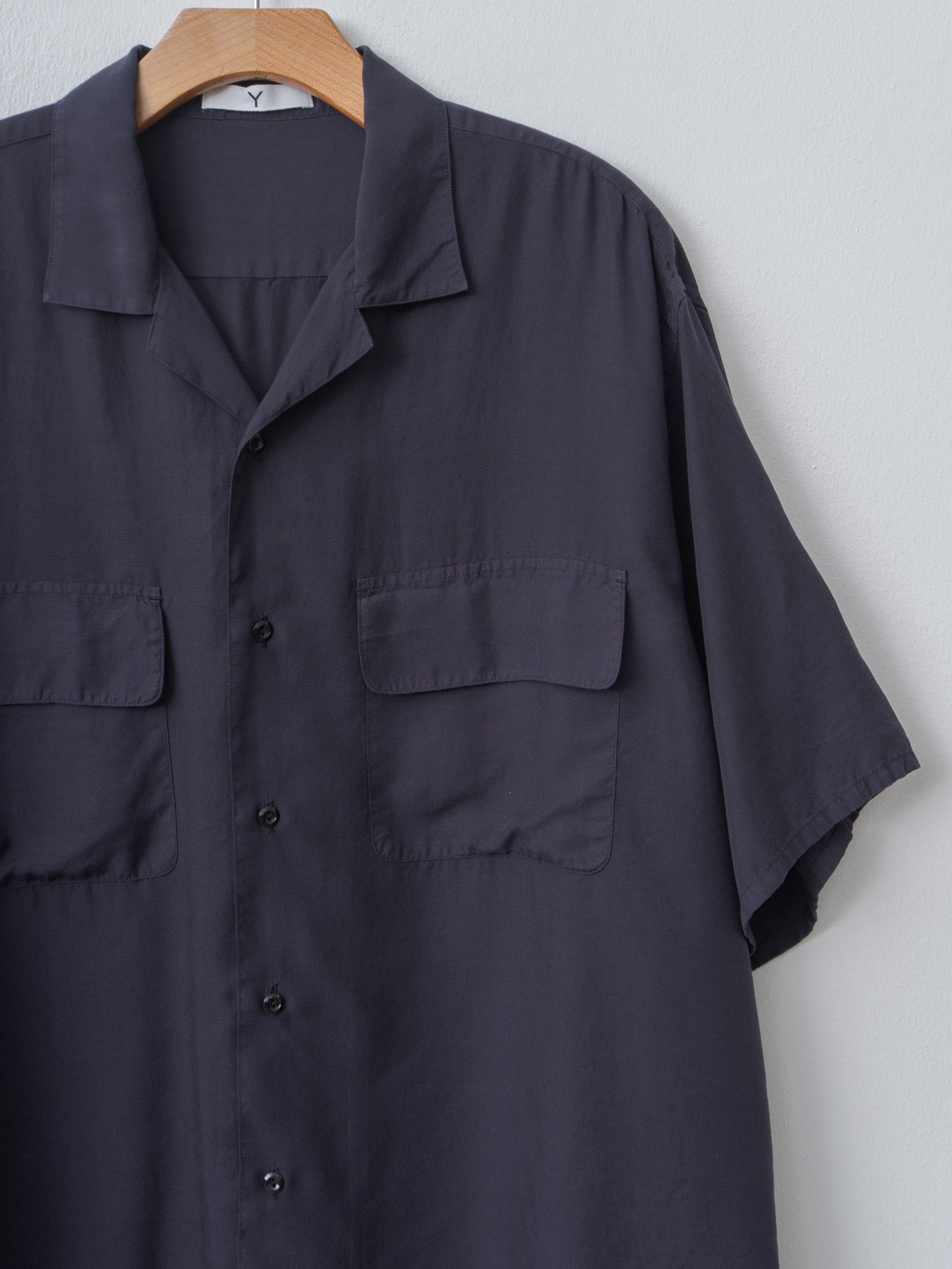 Namu Shop - Y Tencel Poplin Open Collar SH - Navy