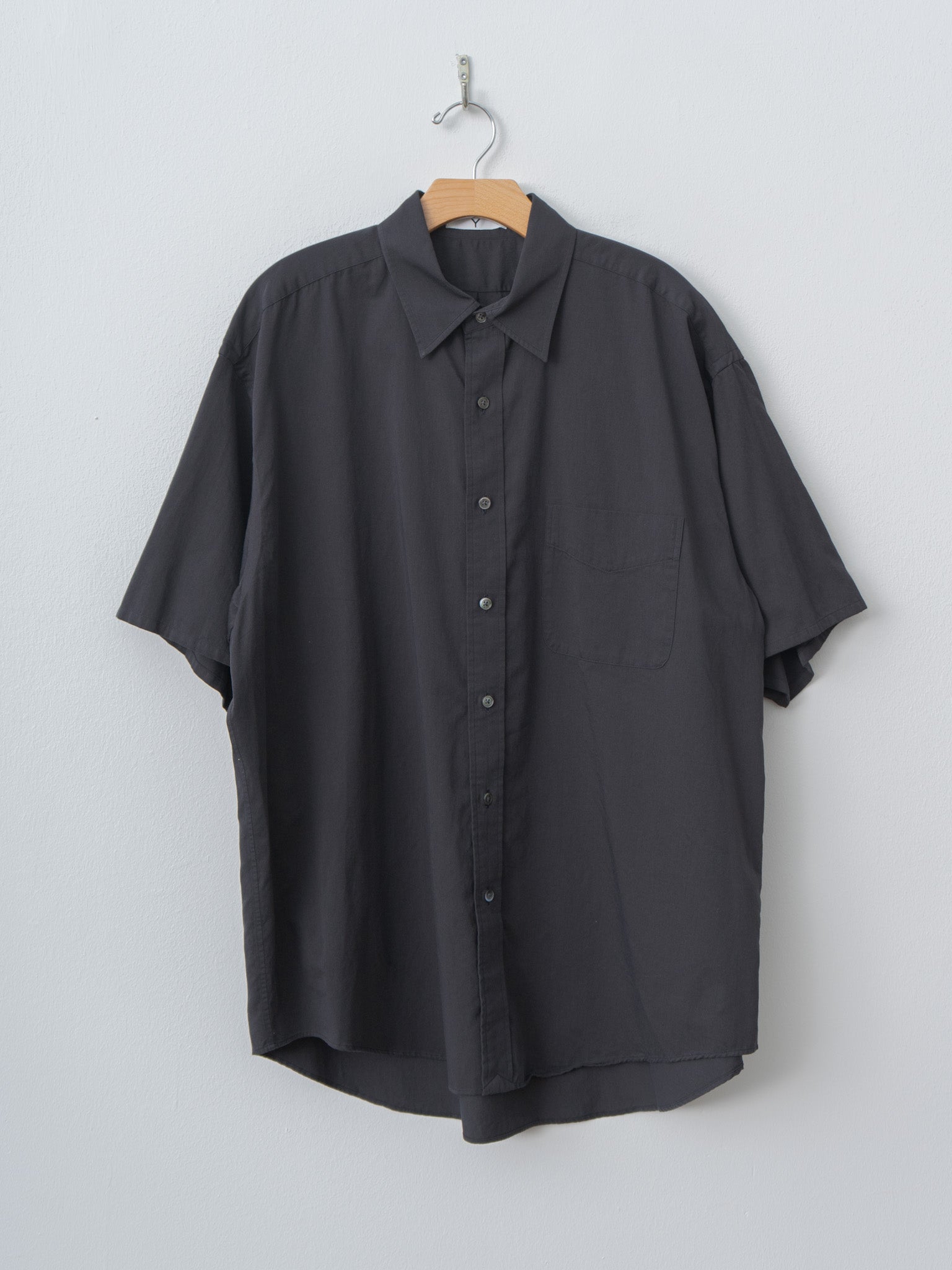 Namu Shop - Y Organic Cotton Washer Satin Short Sleeve SH - Navy