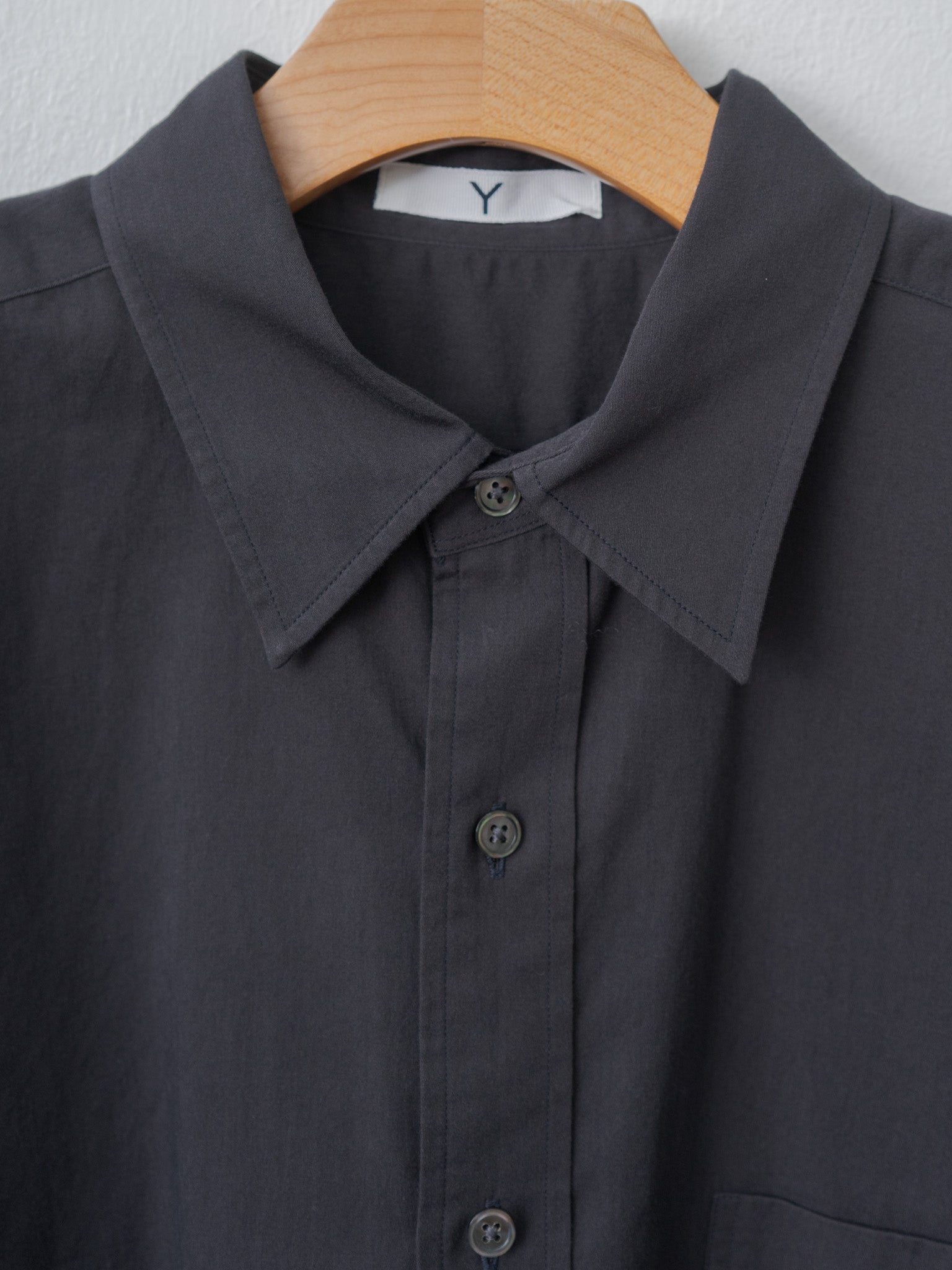 Namu Shop - Y Organic Cotton Washer Satin Short Sleeve SH - Navy