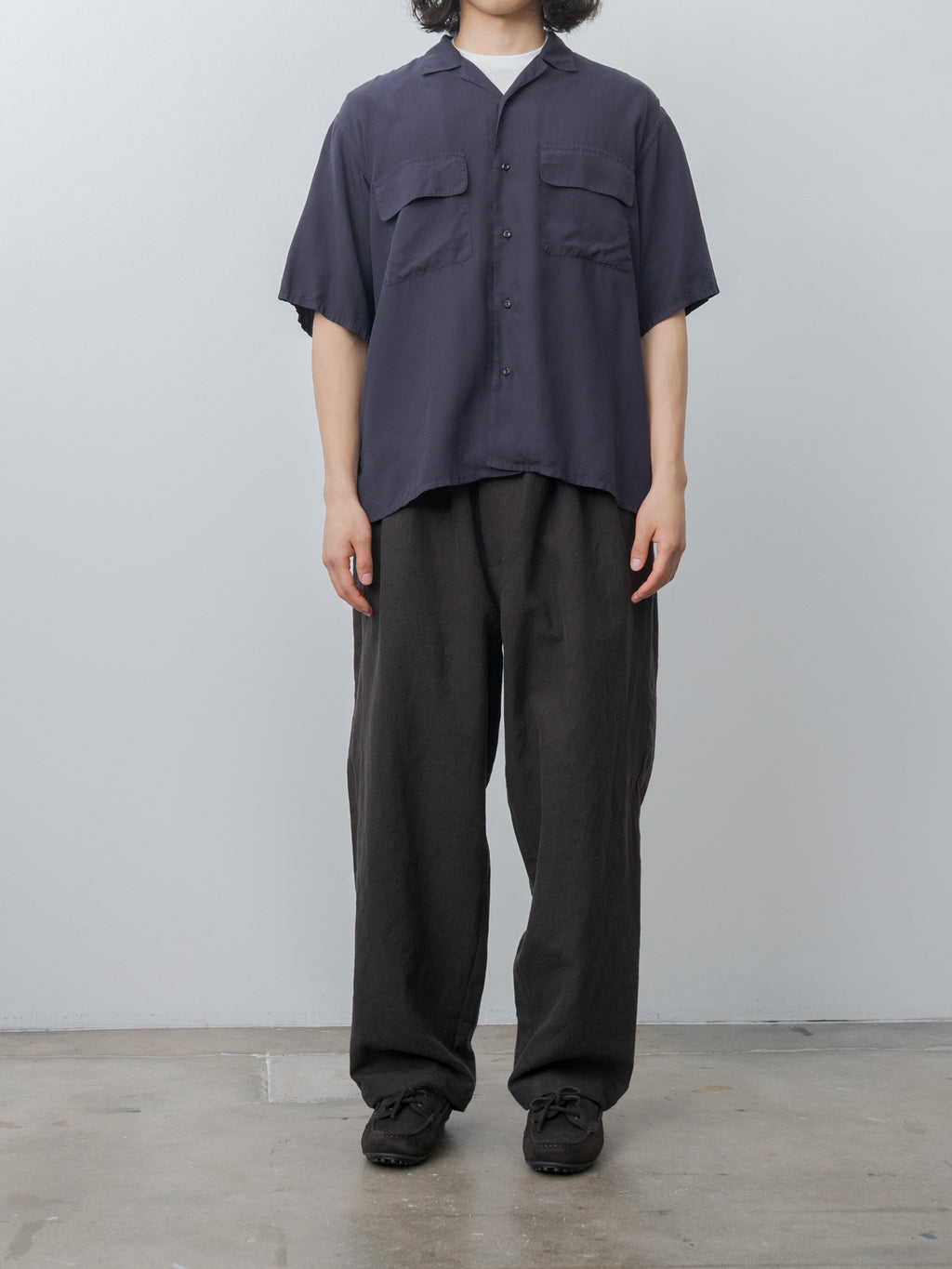 Namu Shop - Y Tencel Poplin Open Collar SH - Navy
