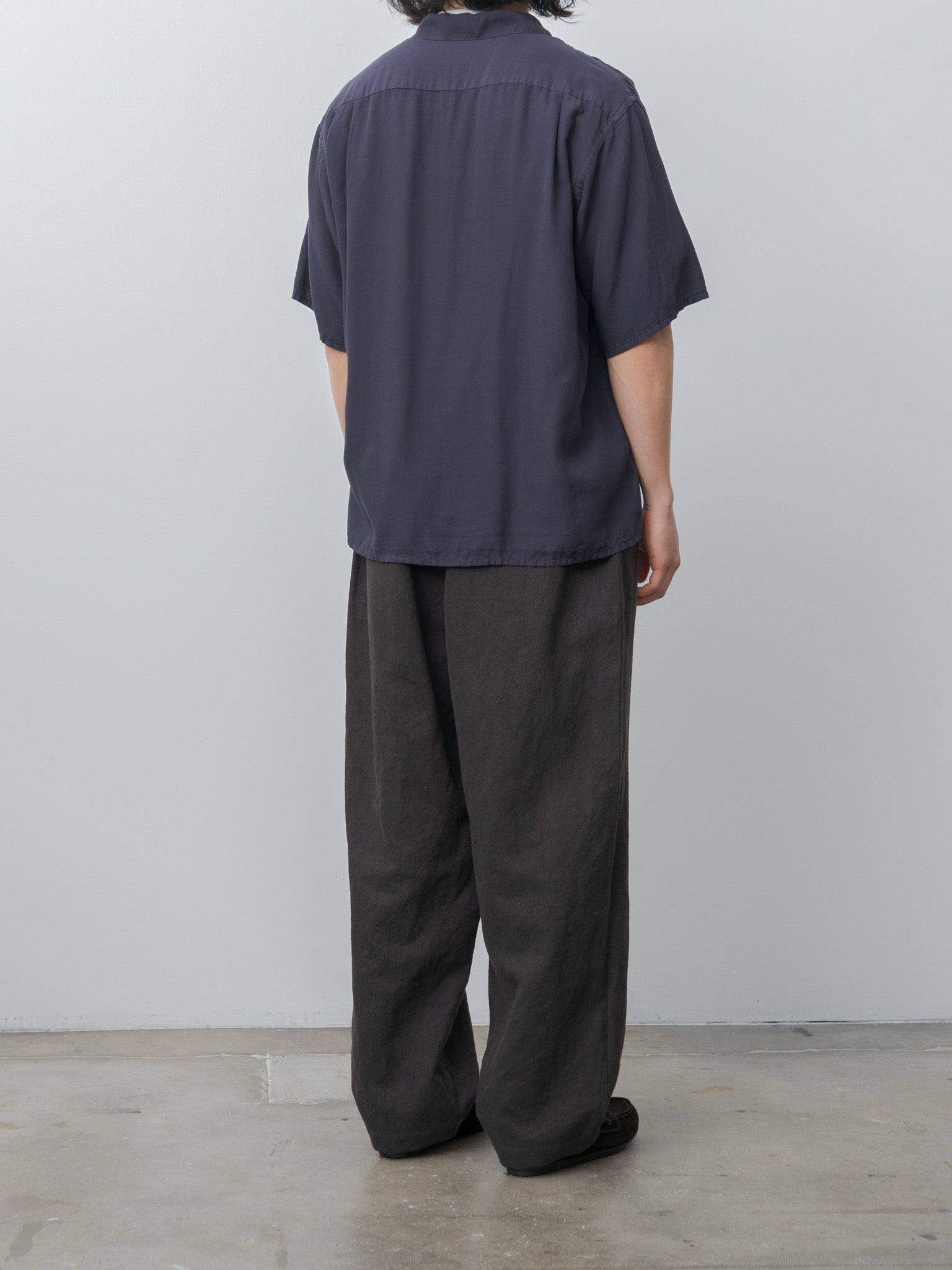 Namu Shop - Y Tencel Poplin Open Collar SH - Navy