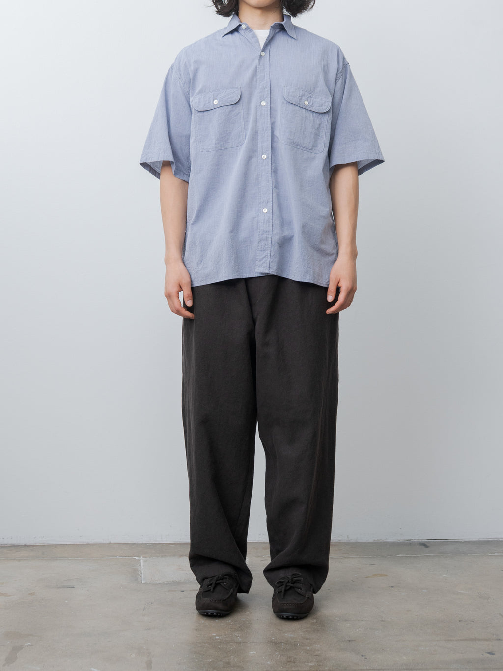 Namu Shop - Blurhms Hard Twist Chambray S/S Work Shirt - Saxe Blue