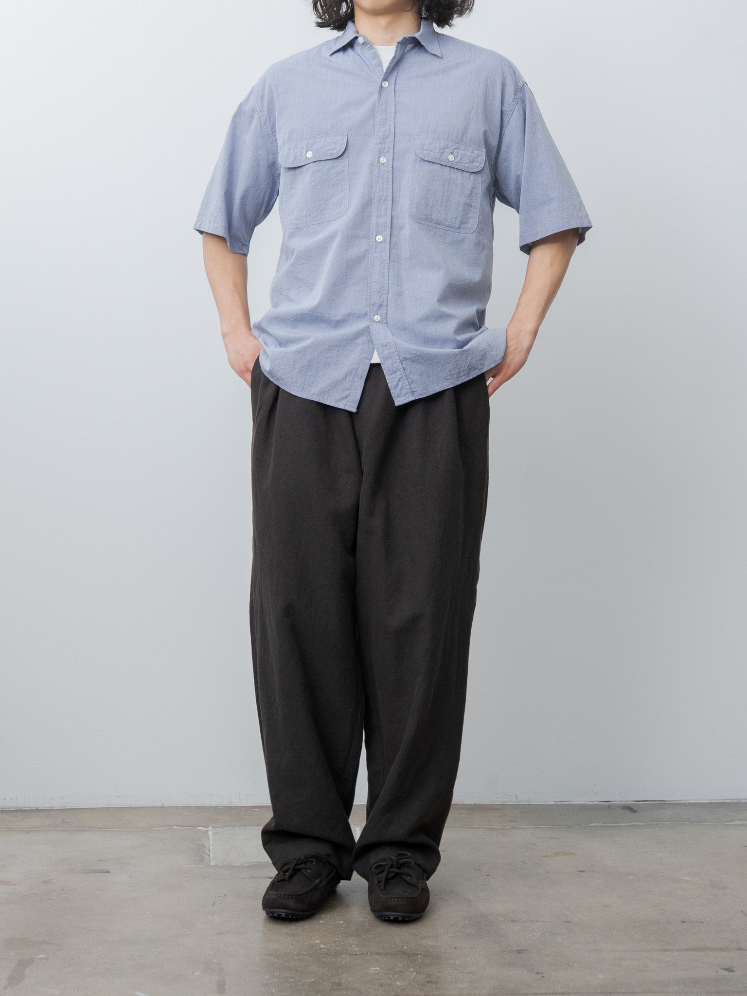 Namu Shop - Blurhms Hard Twist Chambray S/S Work Shirt - Saxe Blue