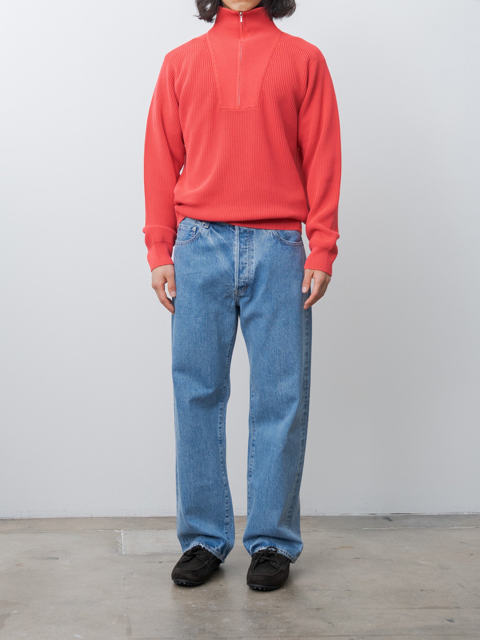 Namu Shop - Yleve Faded Stonewash KN Zip P/O - Faded Red