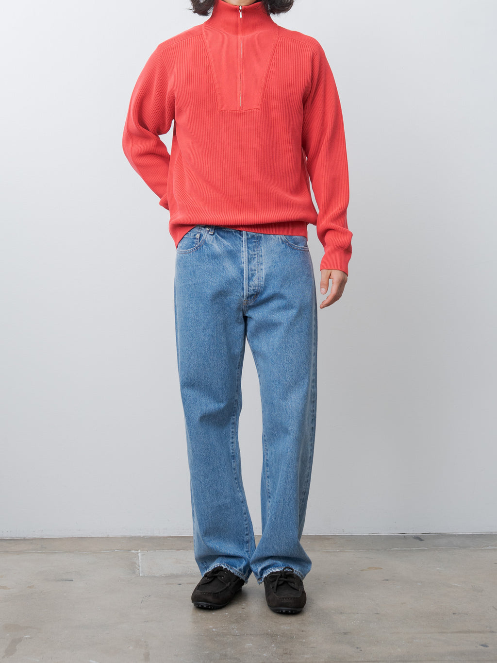 Namu Shop - Yleve Faded Stonewash KN Zip P/O - Faded Red