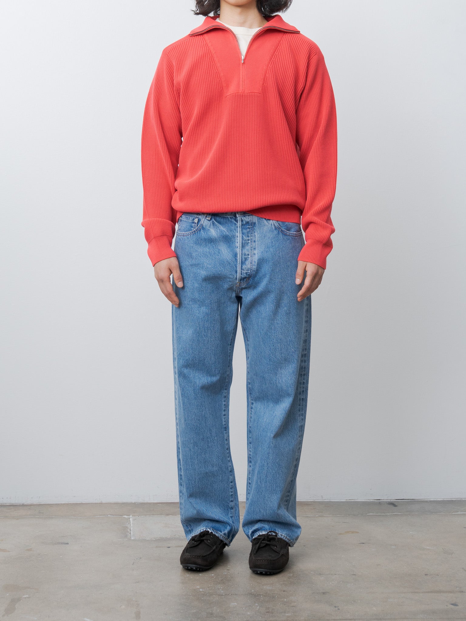 Namu Shop - Yleve Faded Stonewash KN Zip P/O - Faded Red