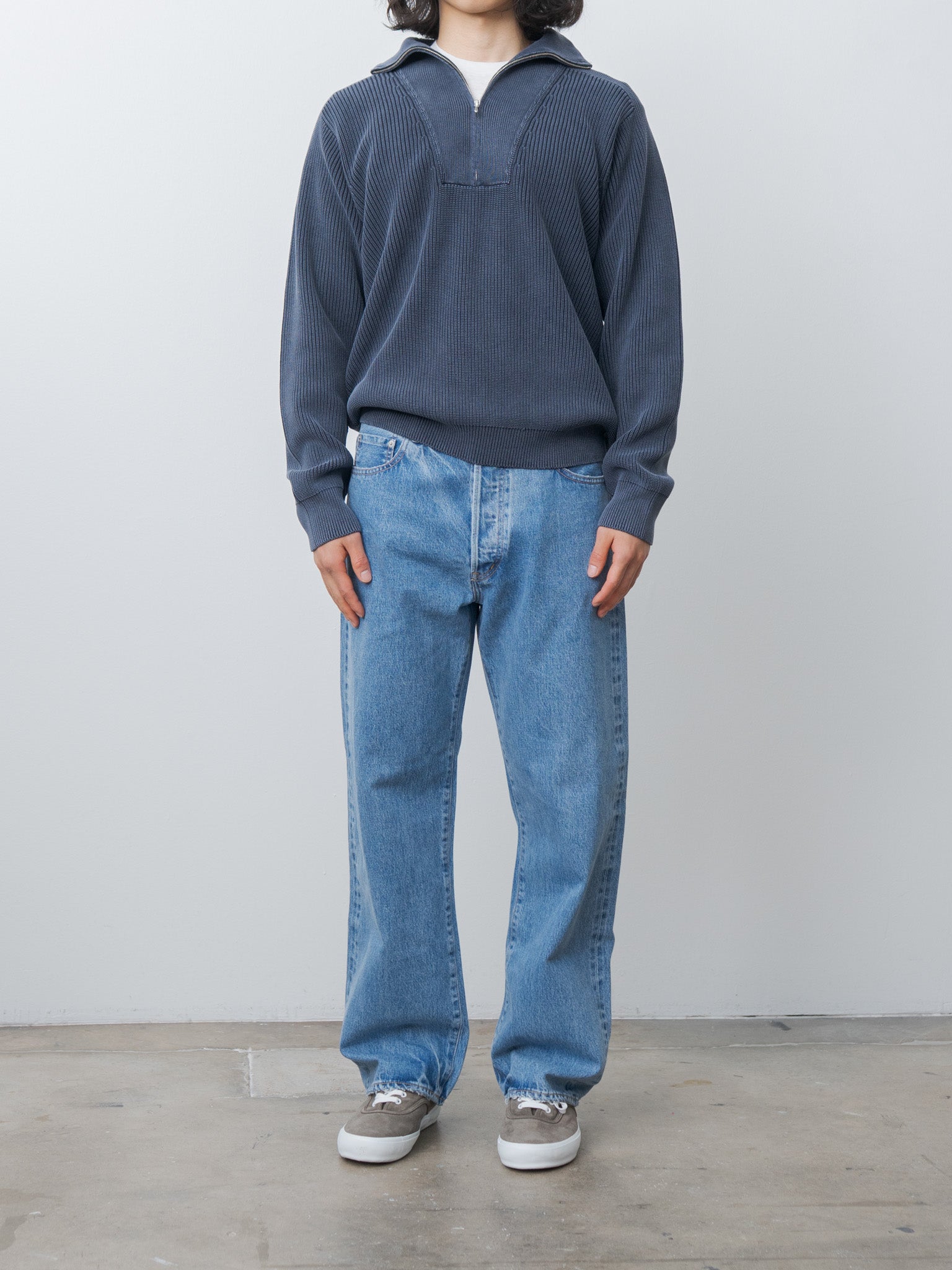 Namu Shop - Yleve Faded Stonewash KN Zip P/O - Faded Navy