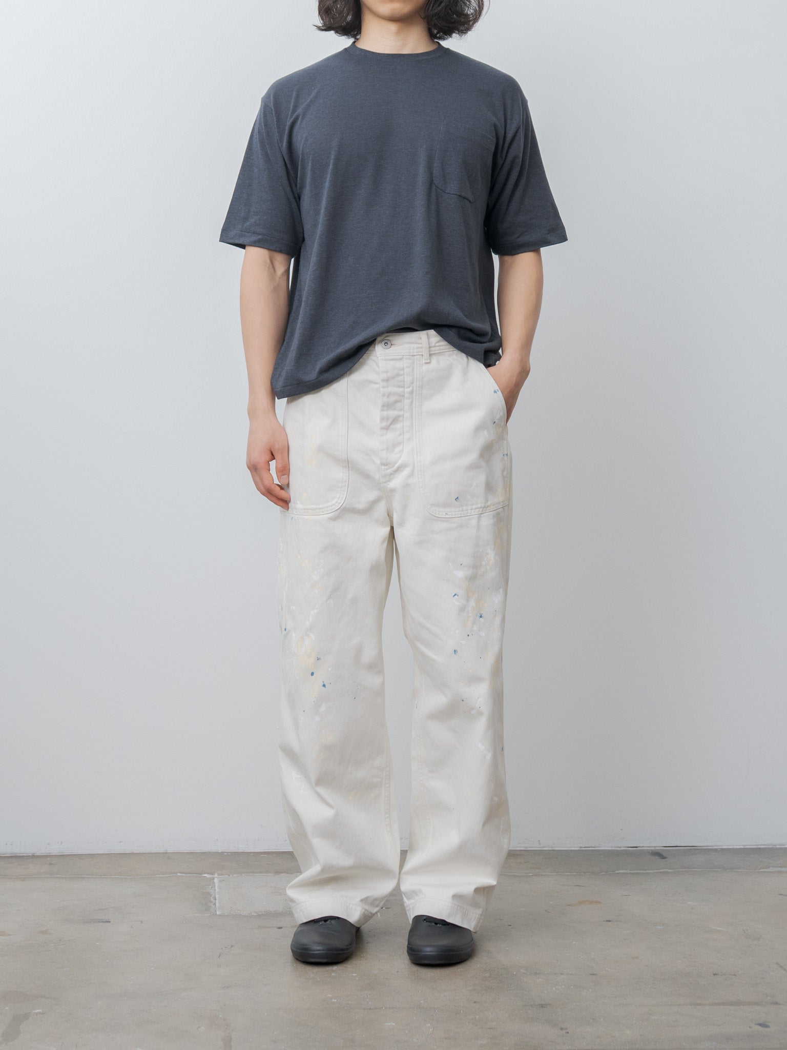 Namu Shop - Yleve T/C Slub Yarn Jersey Pocket T - Blue Grey