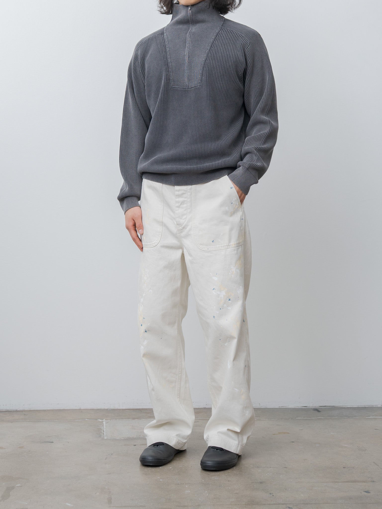 Namu Shop - Yleve Faded Stonewash KN Zip P/O - Faded Charcoal