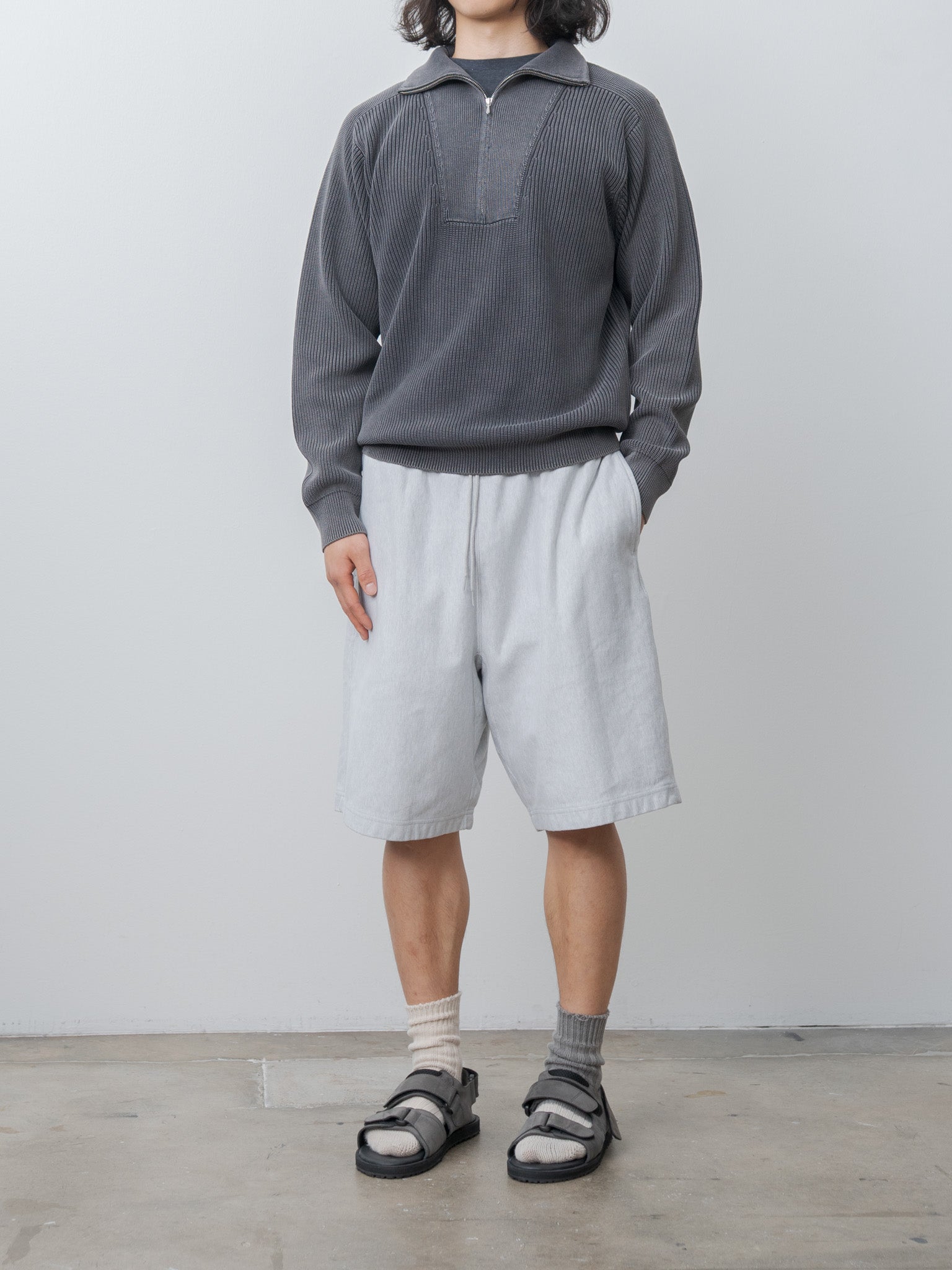 Namu Shop - Yleve Faded Stonewash KN Zip P/O - Faded Charcoal