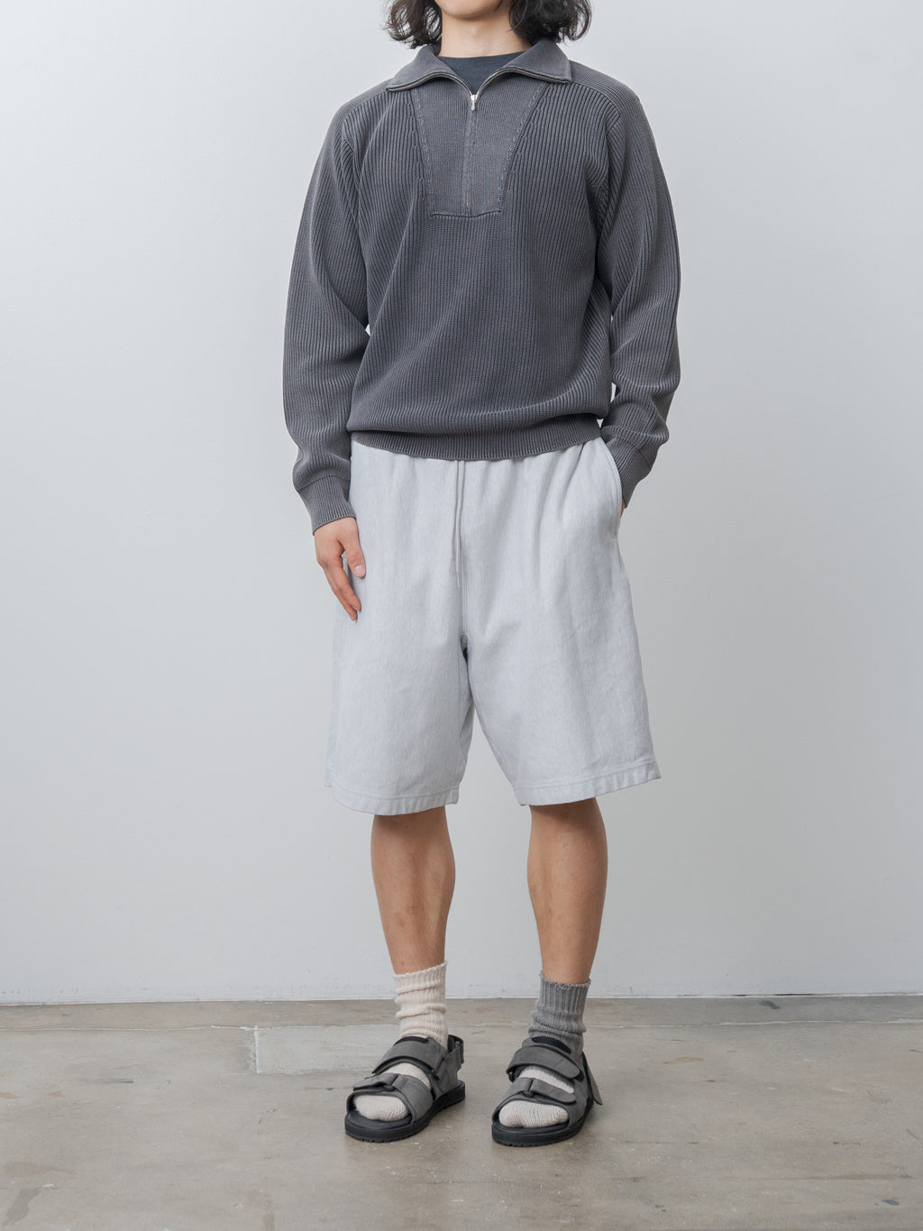 Namu Shop - Yleve Faded Stonewash KN Zip P/O - Faded Charcoal
