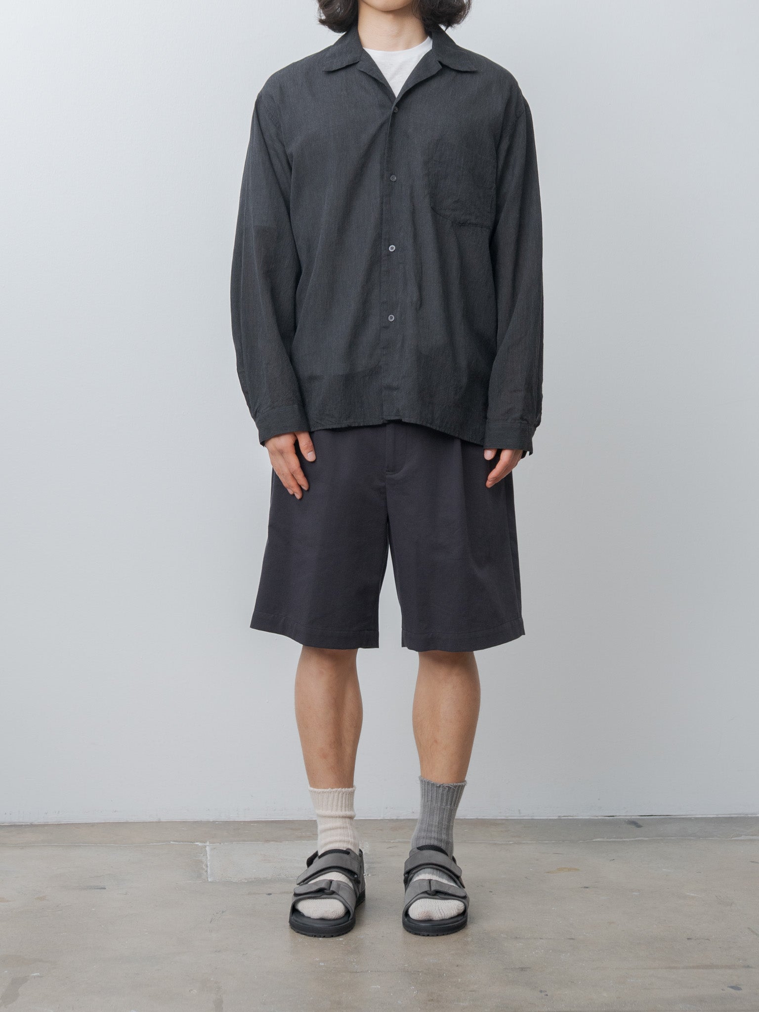 Namu Shop - Blurhms Silk-Co Voile L/S Open Collar Shirt - Heather Charcoal