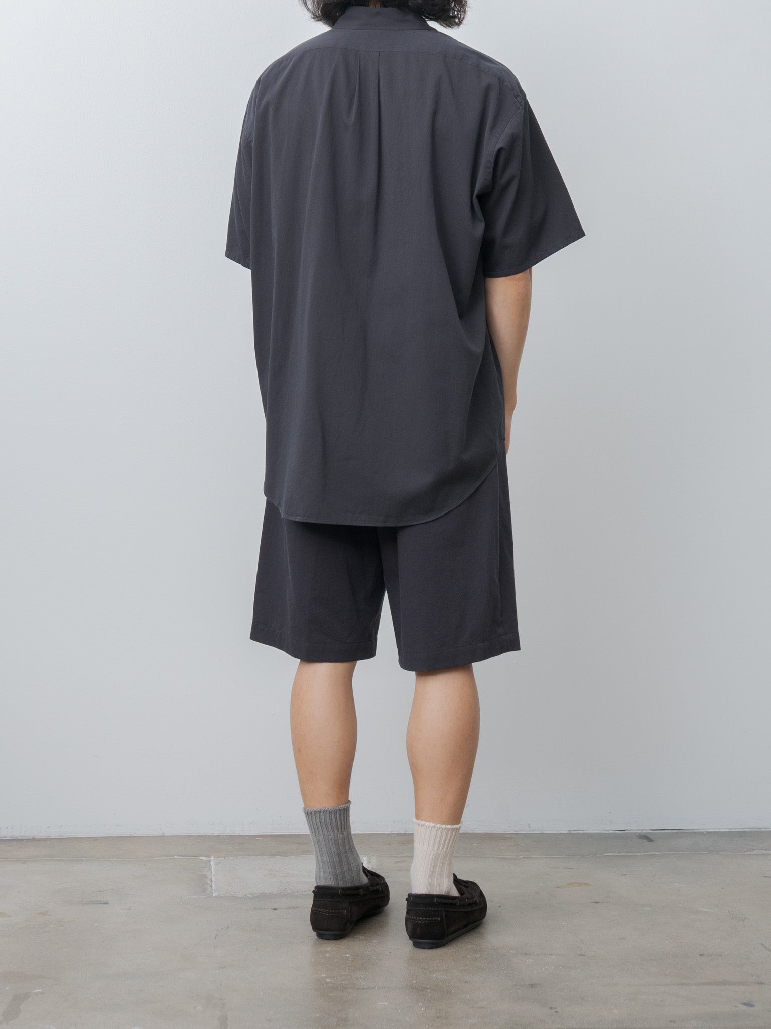 Namu Shop - Y Organic Cotton Washer Satin Short Sleeve SH - Navy