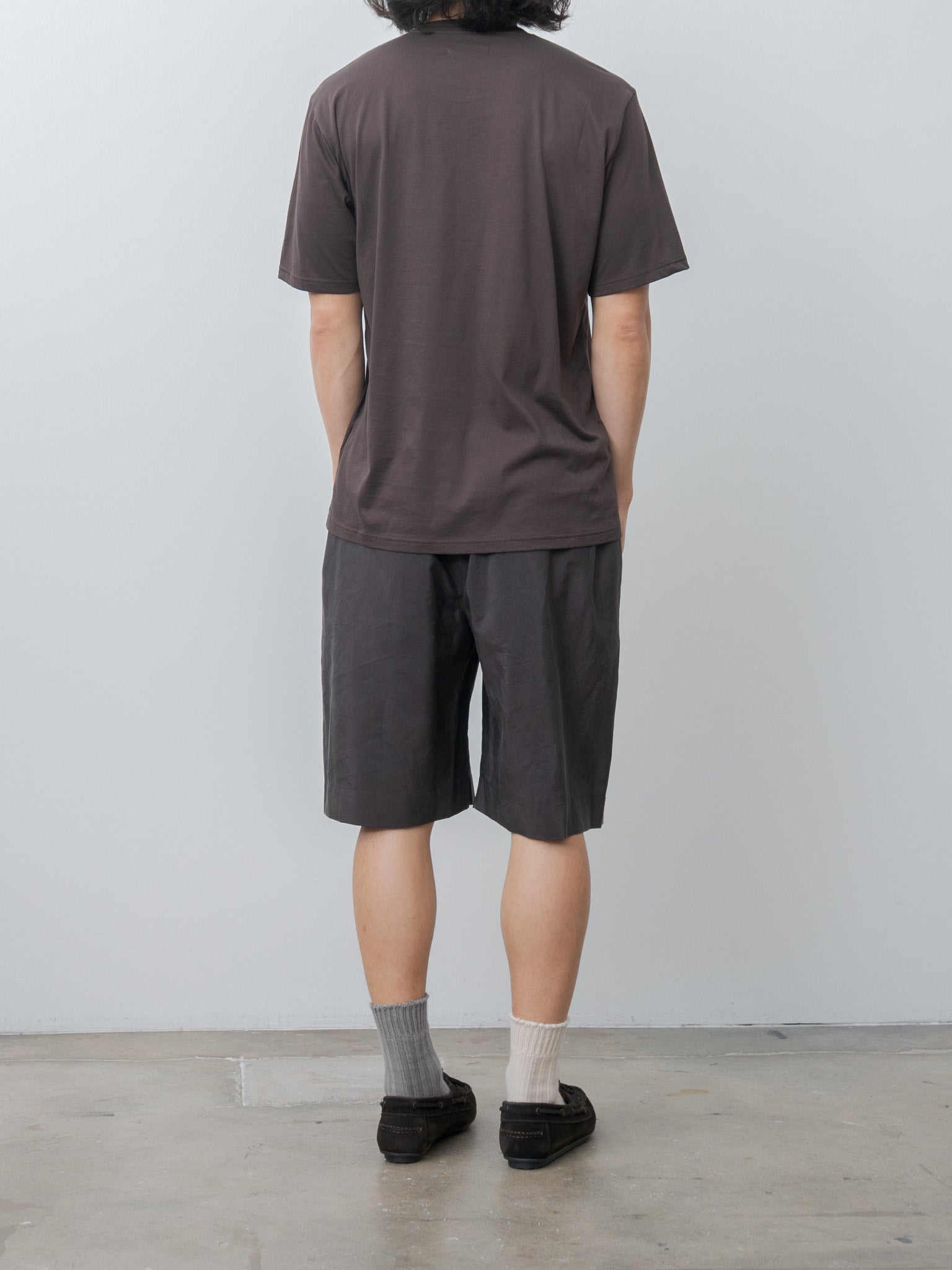 Namu Shop - ssstein Silk Nylon Wide Easy Short Trousers - Charcoal Brown