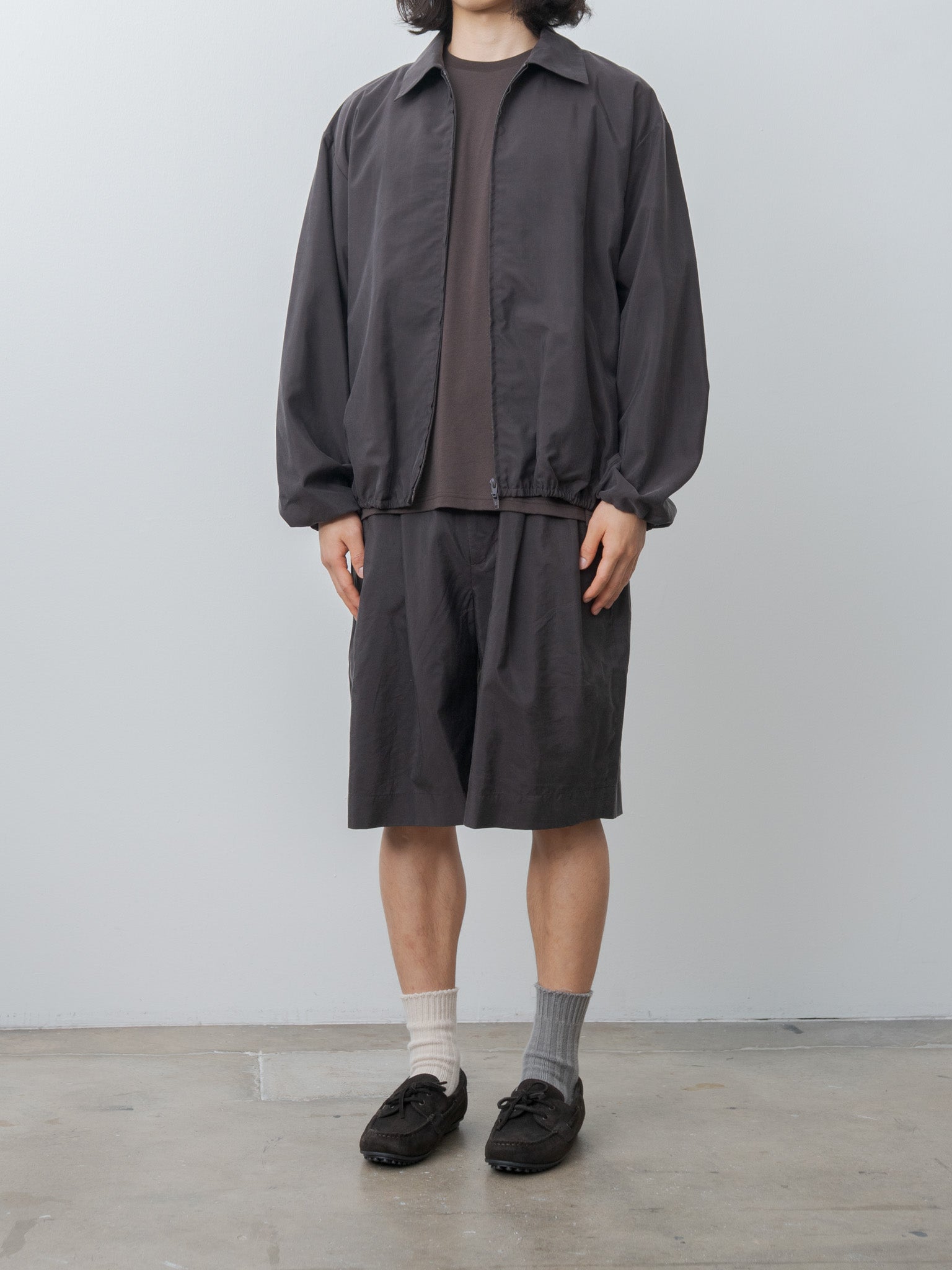 Namu Shop - ssstein Silk Nylon Collared Zip Jacket - Charcoal Brown