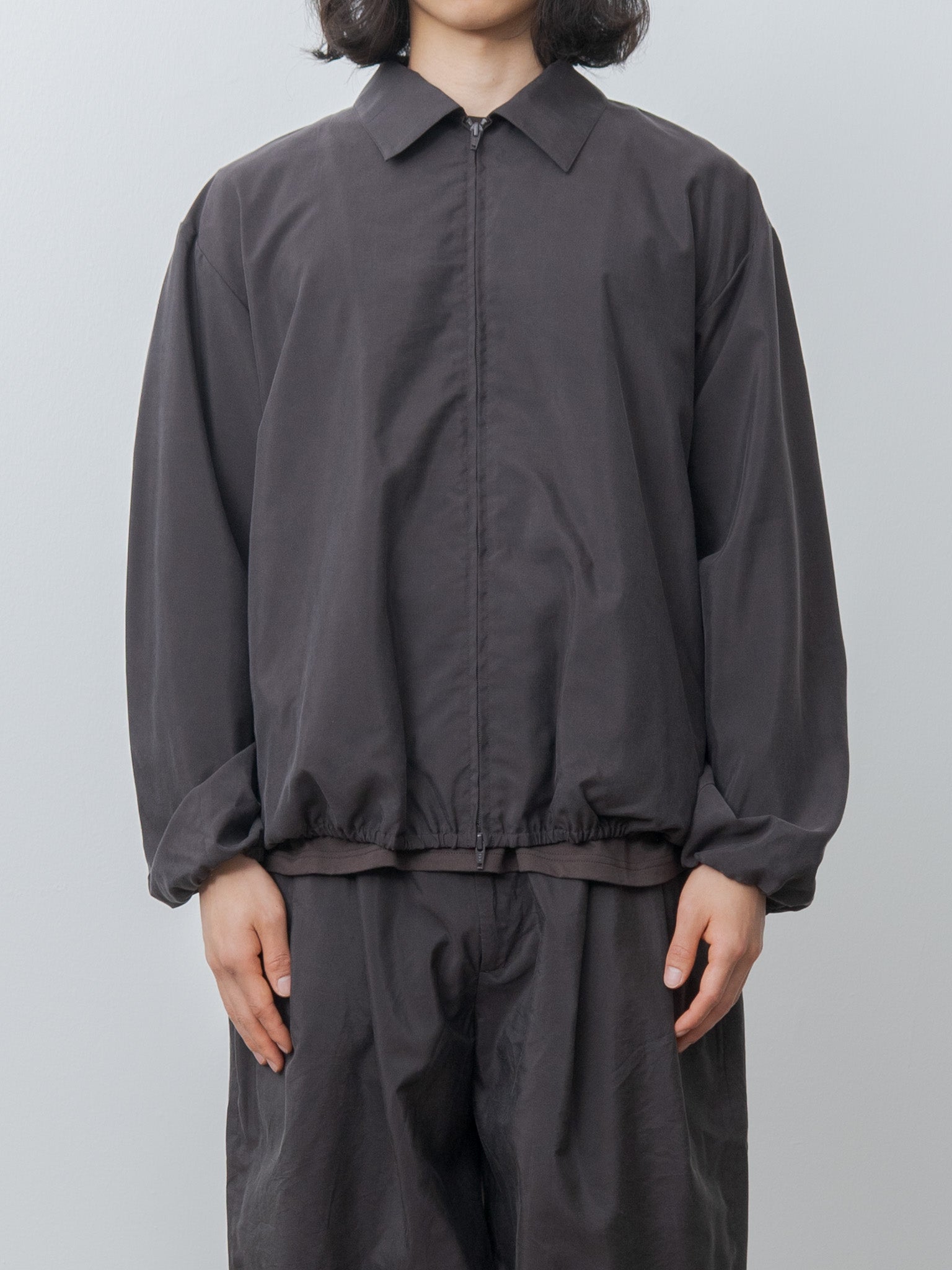 Namu Shop - ssstein Silk Nylon Collared Zip Jacket - Charcoal Brown