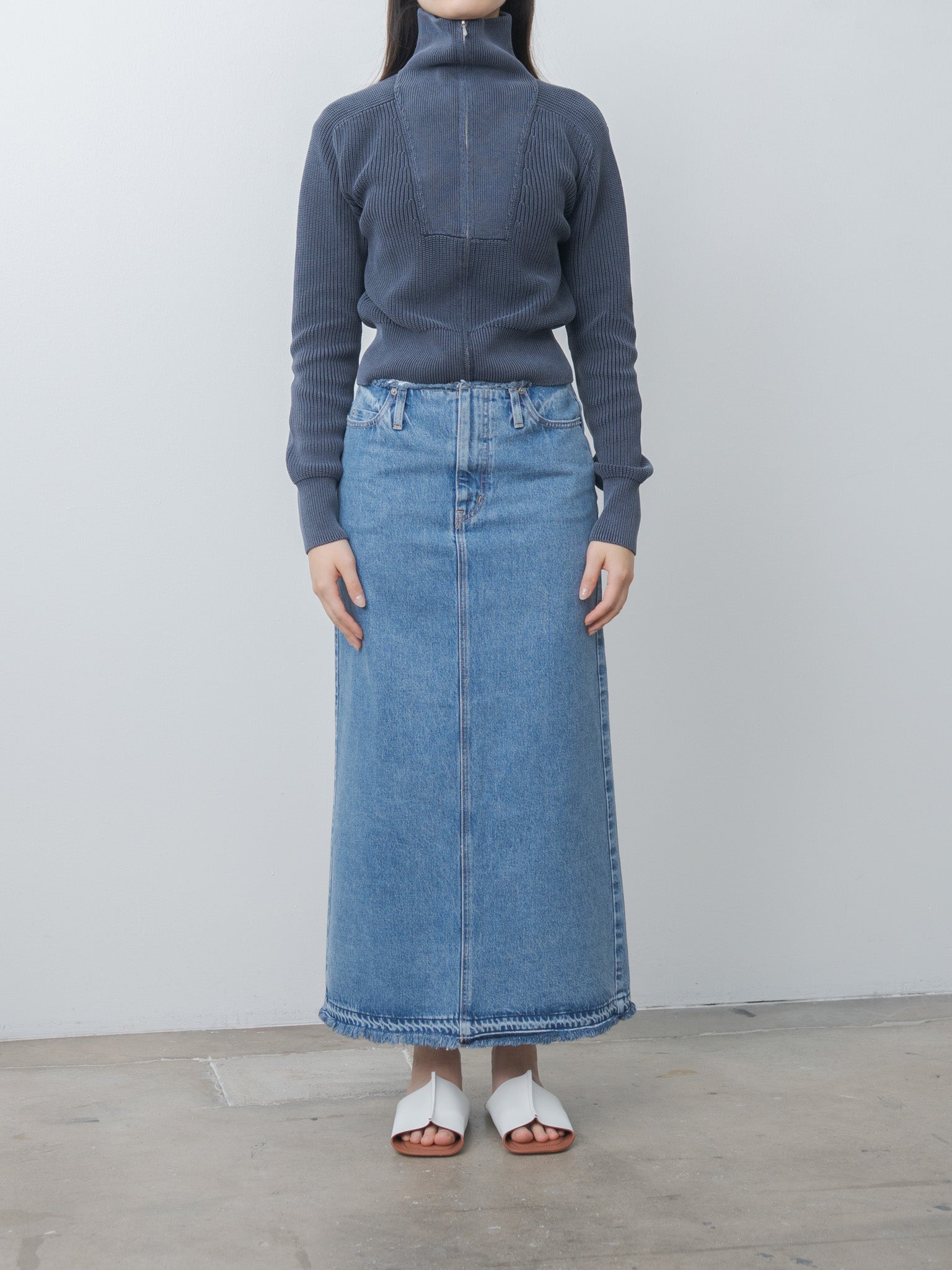 Namu Shop - Yleve Faded Stonewash KN Zip P/O - Faded Navy