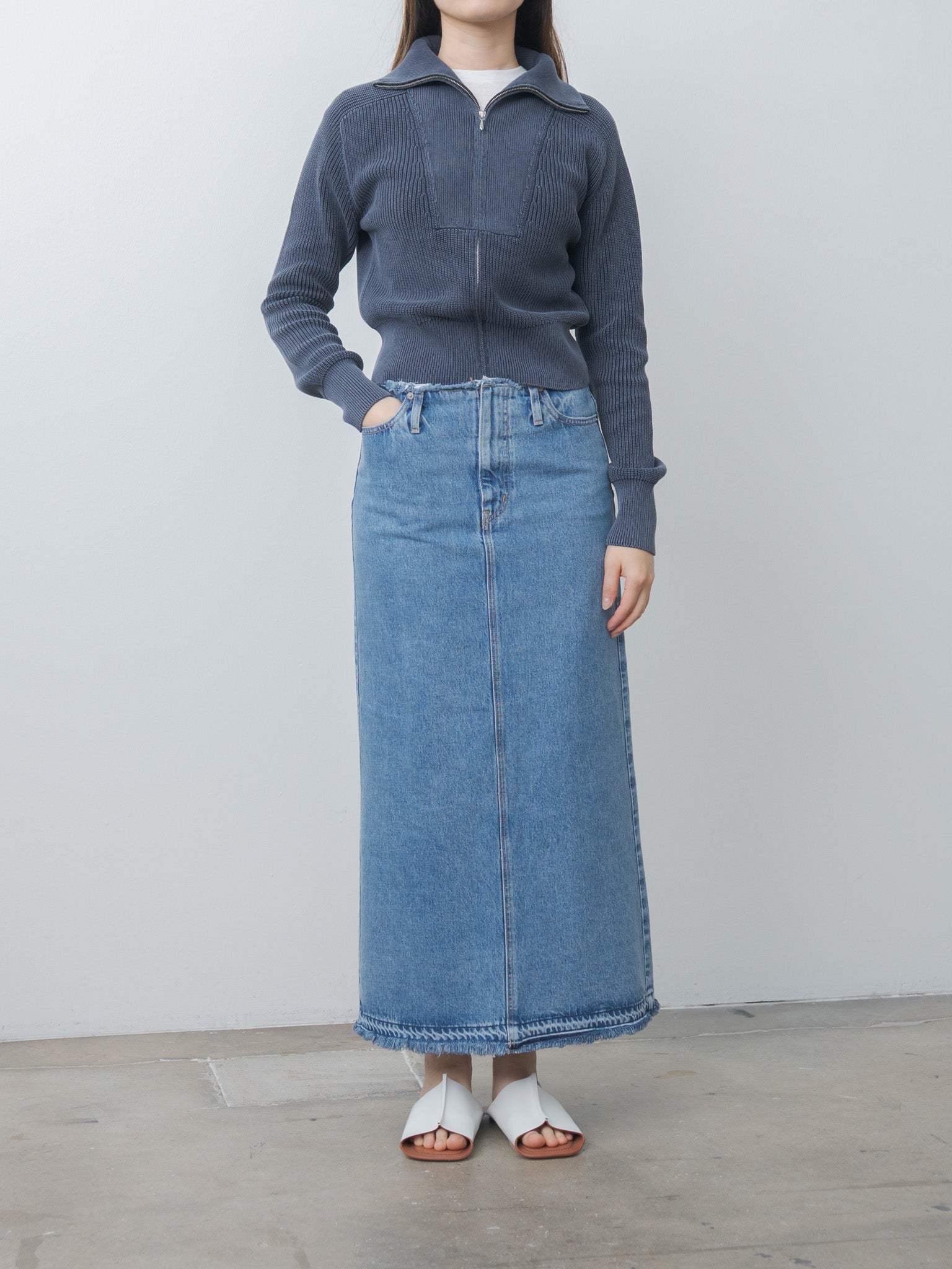 Namu Shop - Yleve Faded Stonewash KN Zip P/O - Faded Navy