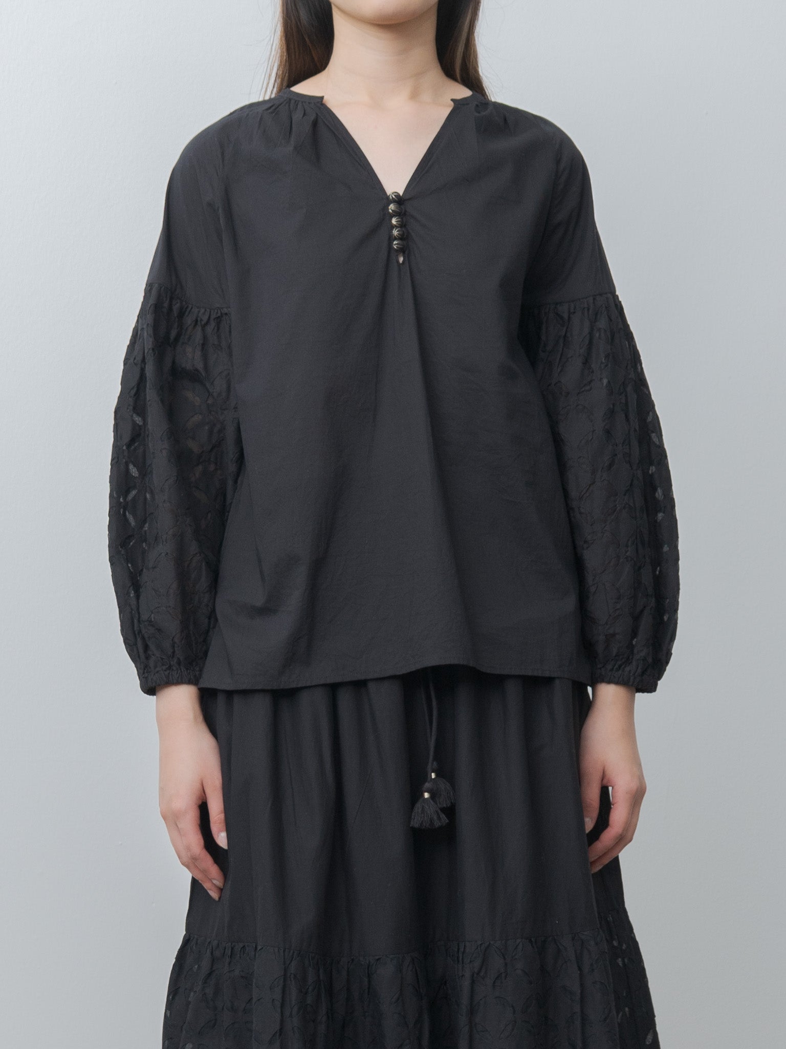 Namu Shop - Ichi Antiquites India Reverse Appliqué Shirt - Black