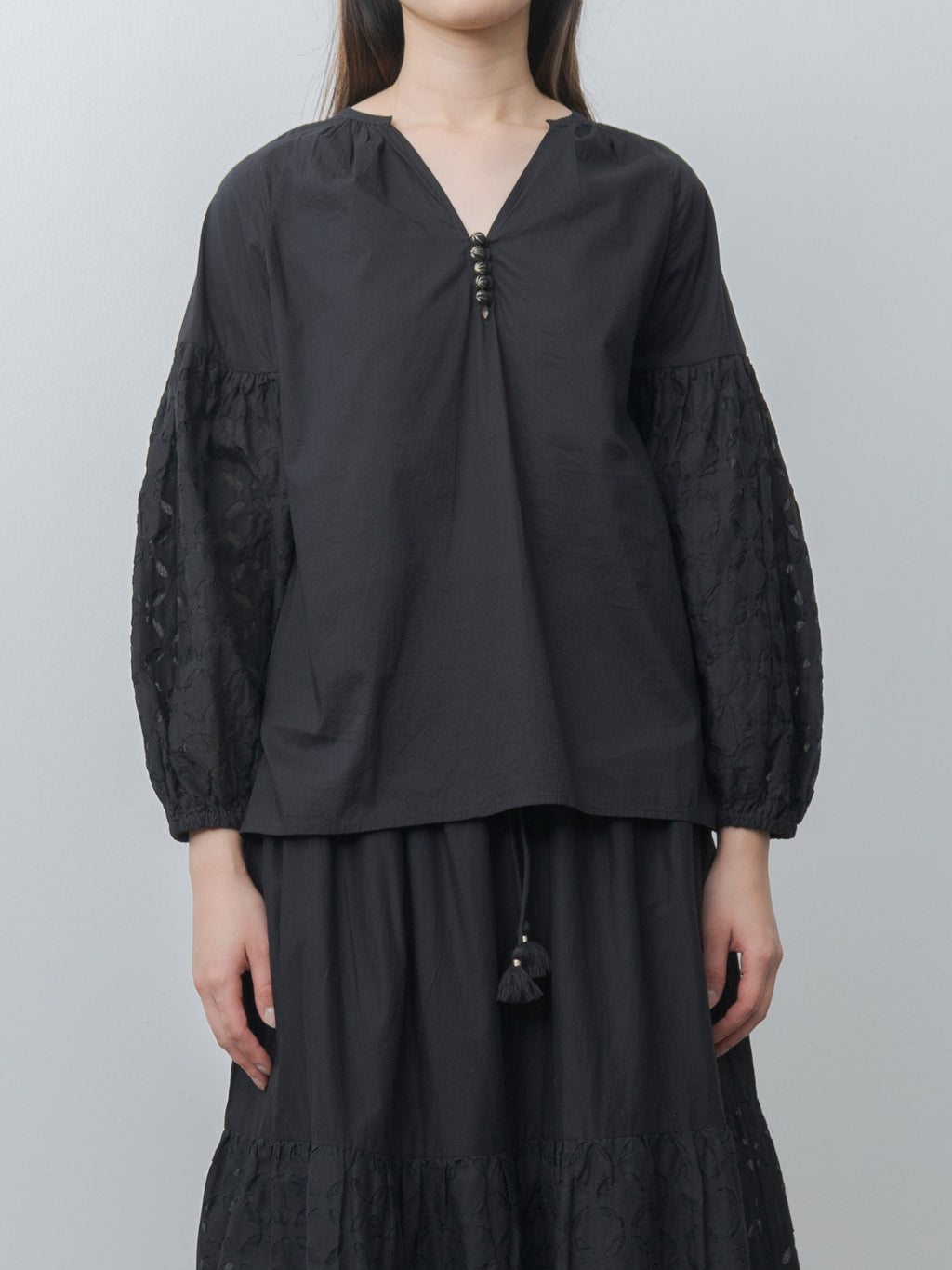 Namu Shop - Ichi Antiquites India Reverse Appliqué Shirt - Black
