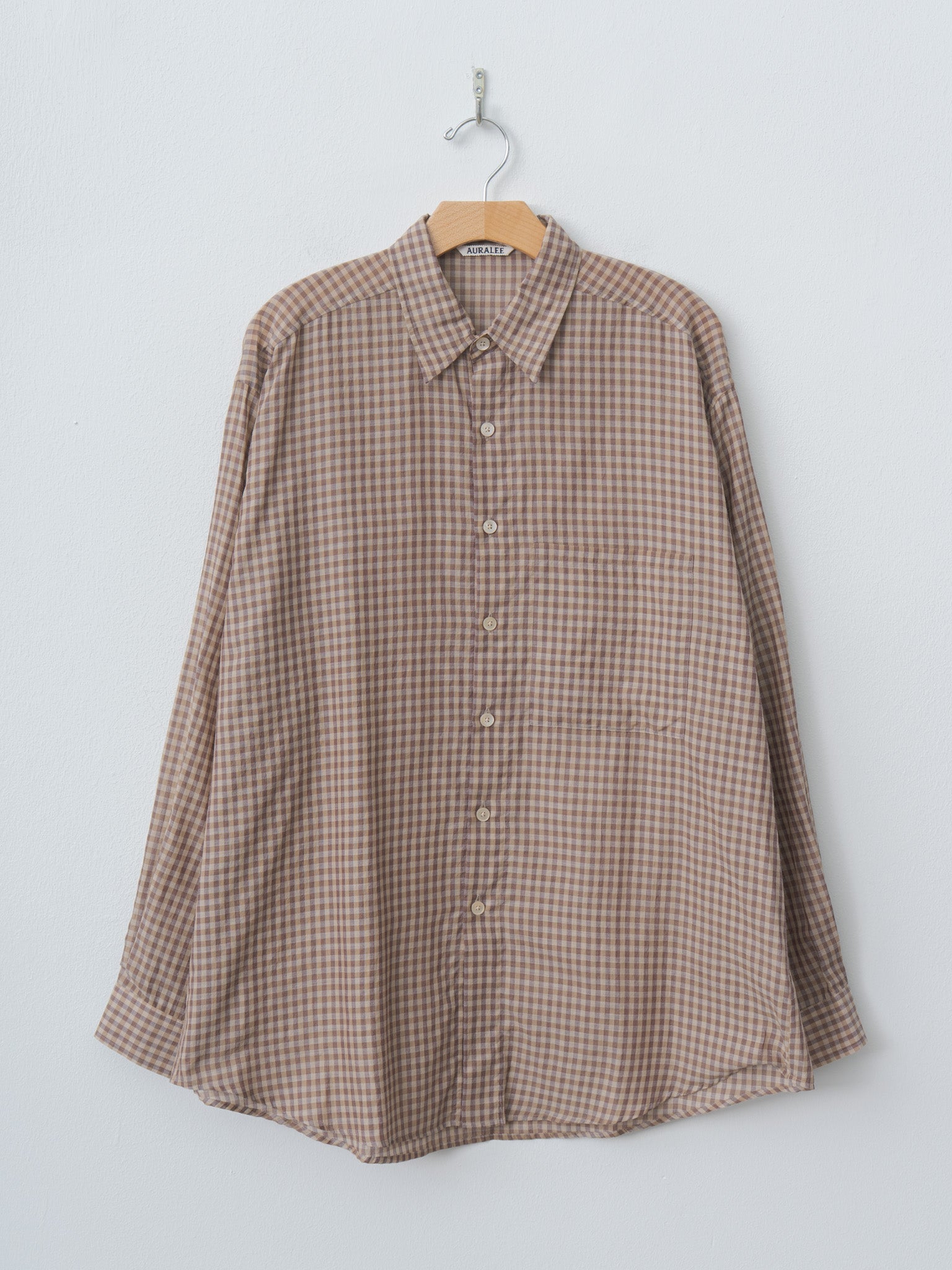 Namu Shop - Auralee Airy Light Cotton Check Big Shirt - Brown Gingham Check