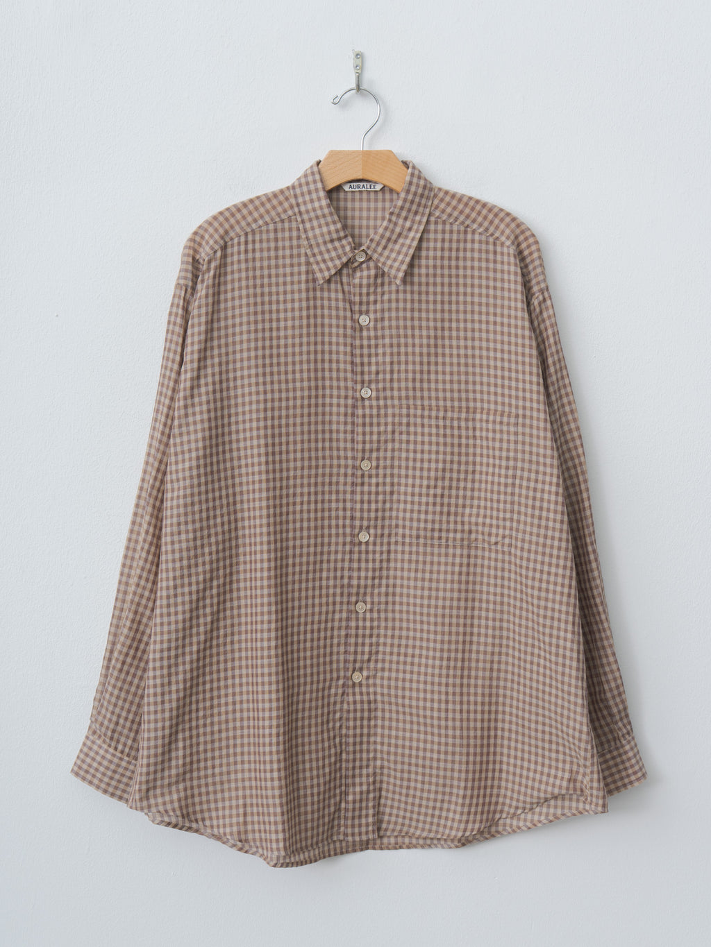 Namu Shop - Auralee Airy Light Cotton Check Big Shirt - Brown Gingham Check