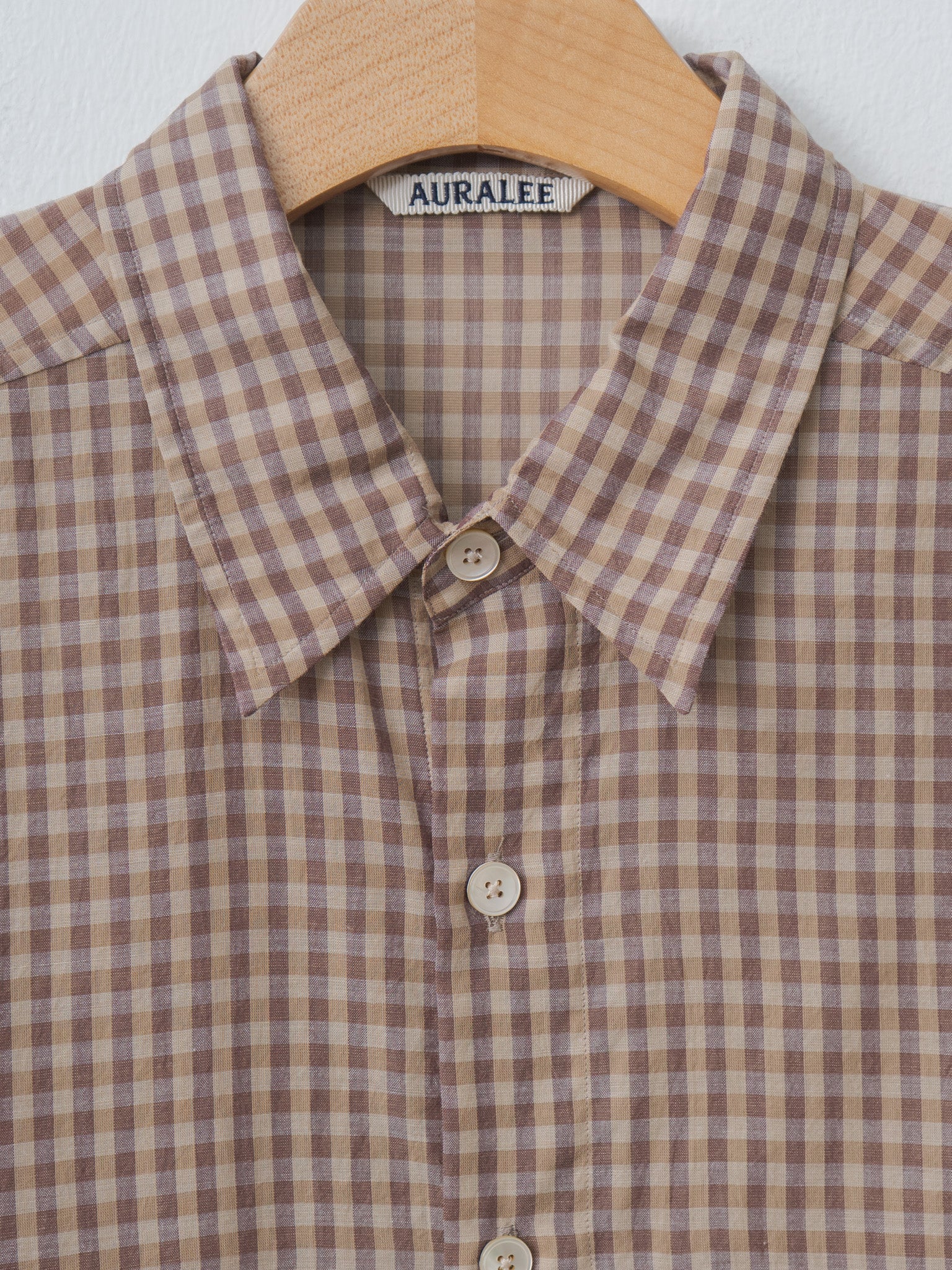 Namu Shop - Auralee Airy Light Cotton Check Big Shirt - Brown Gingham Check