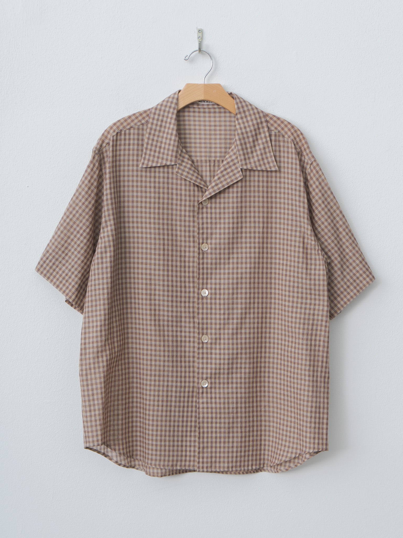 Namu Shop - Auralee Airy Light Cotton Check Half Sleeved Shirt - Brown Gingham Check