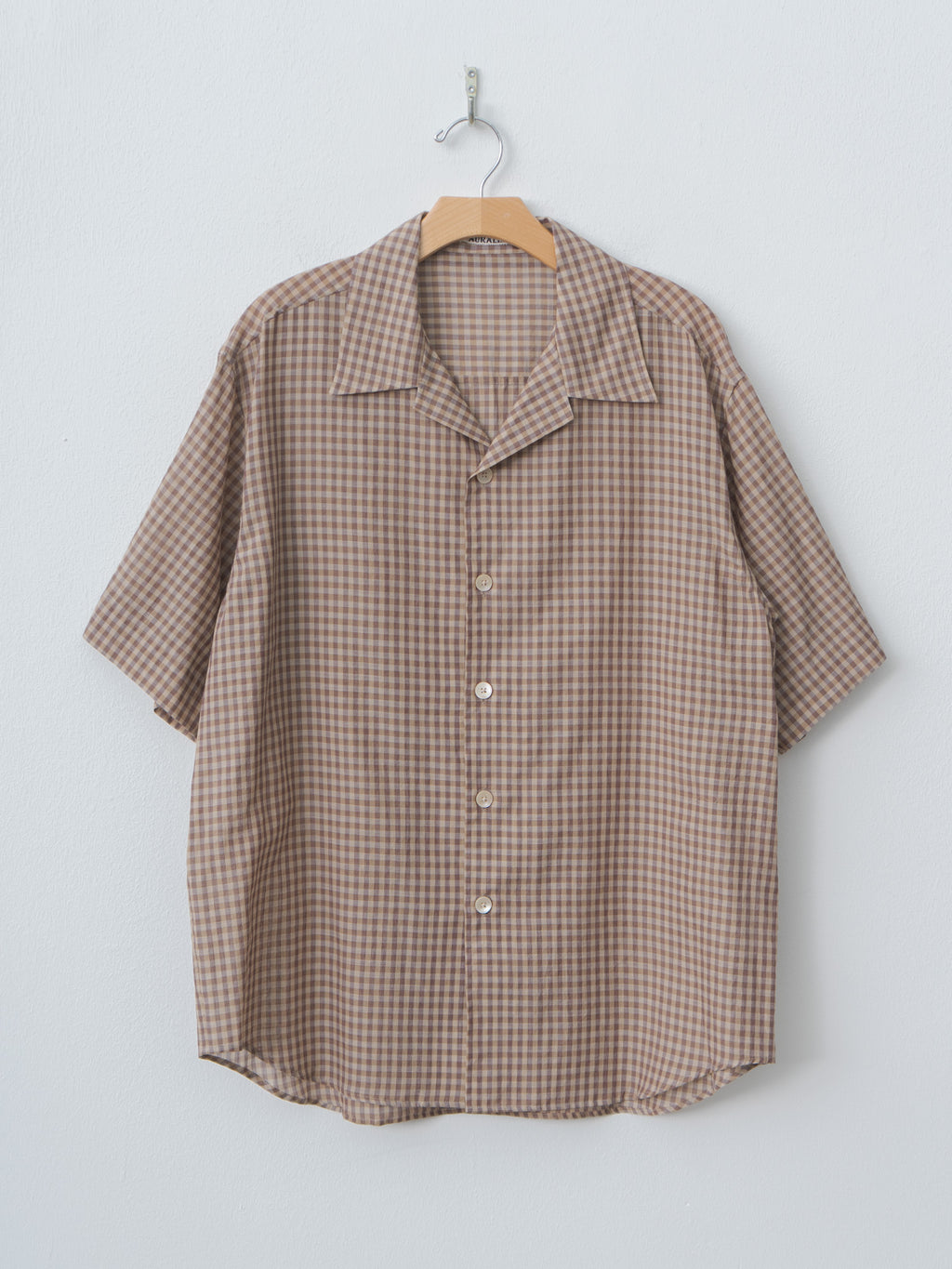 Namu Shop - Auralee Airy Light Cotton Check Half Sleeved Shirt - Brown Gingham Check