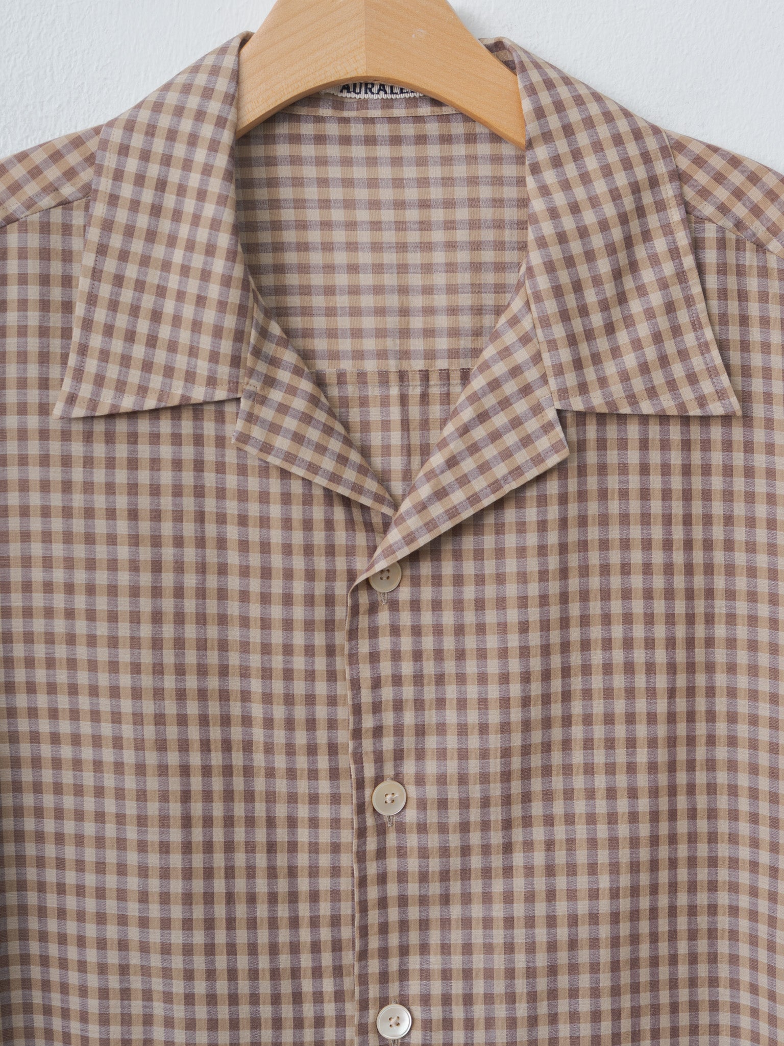 Namu Shop - Auralee Airy Light Cotton Check Half Sleeved Shirt - Brown Gingham Check