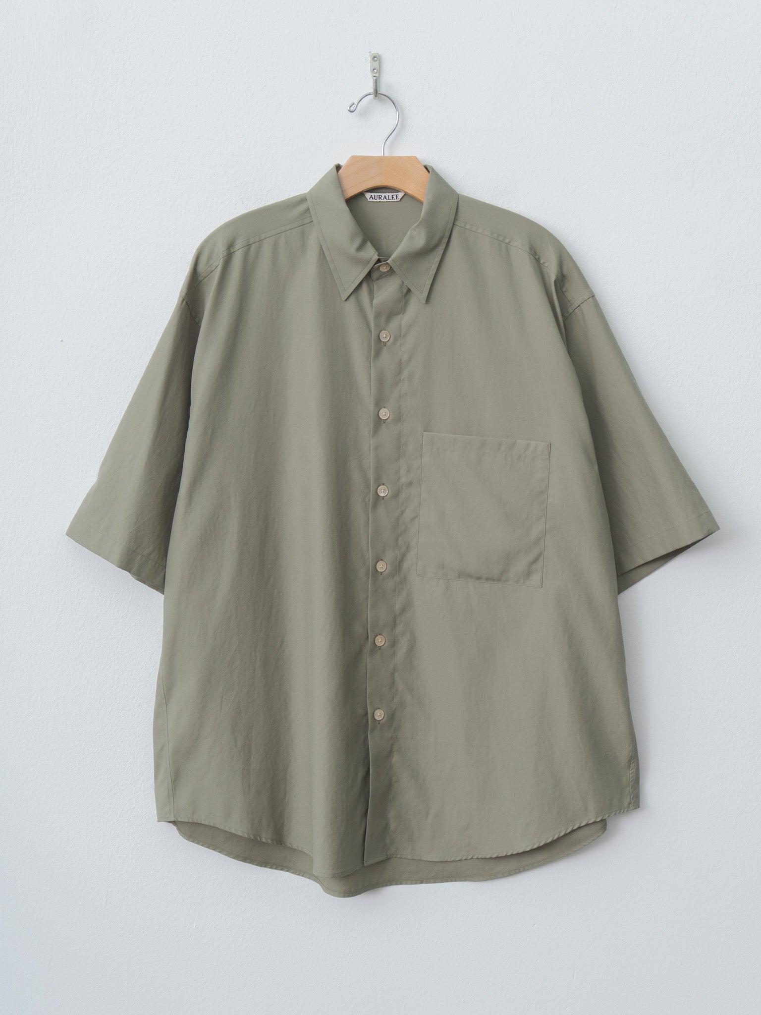 Namu Shop - Auralee Washed Finx Twill Big Half Sleeved Shirt - Olive