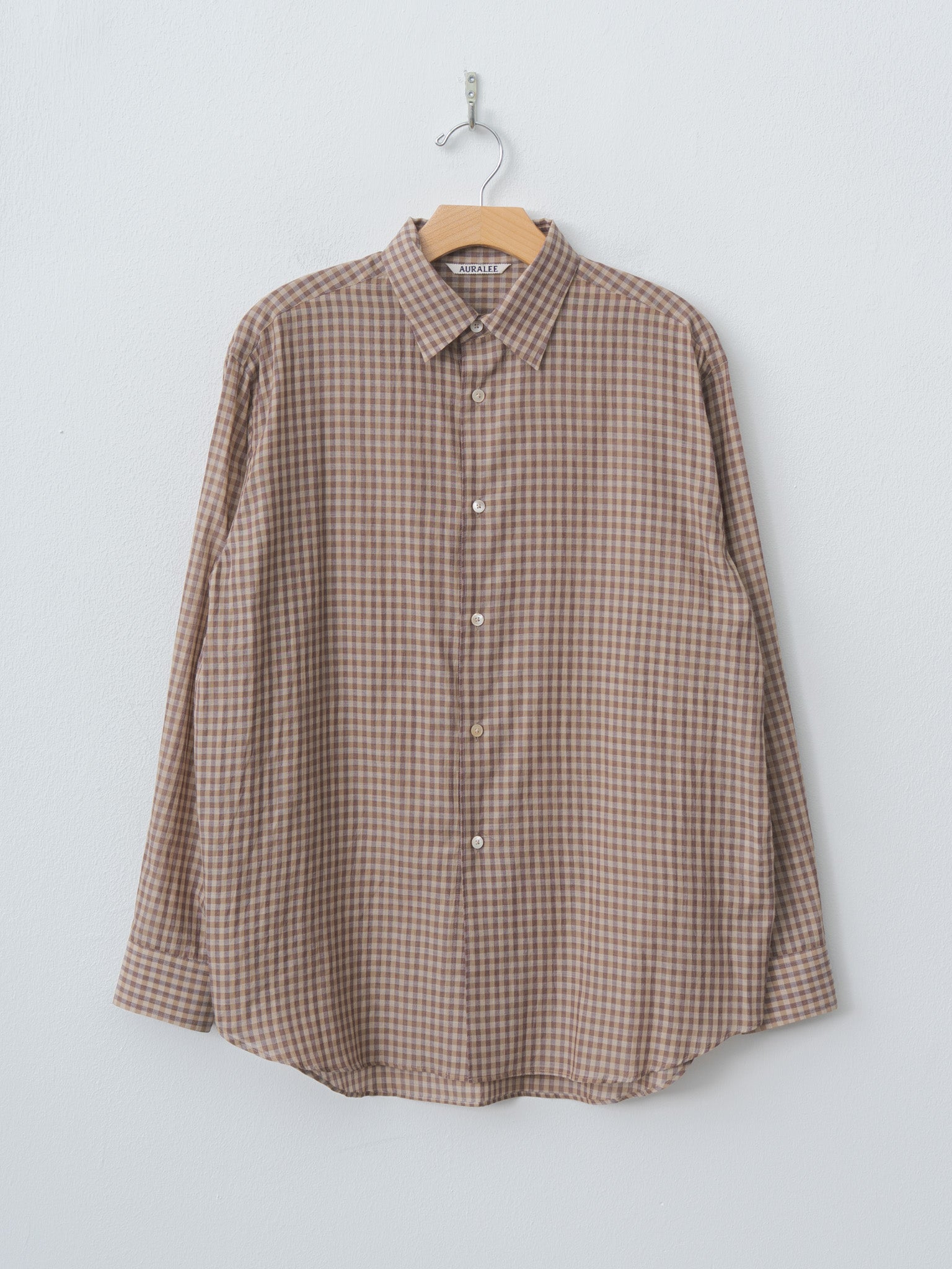 Namu Shop - Auralee Airy Light Cotton Check Shirt - Brown Gingham Check