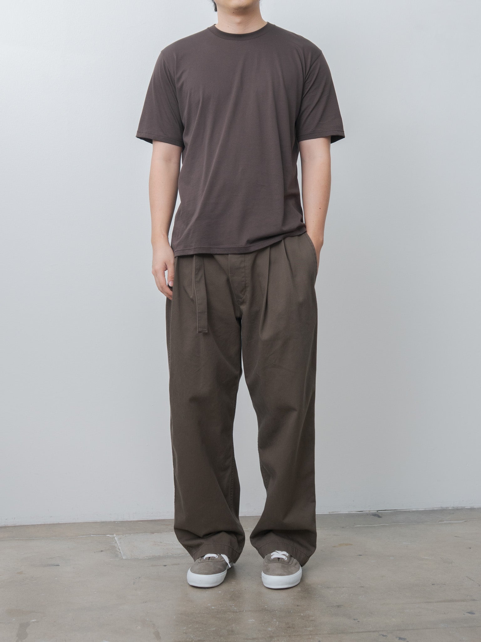 Namu Shop - Document Combed Cotton Belted Chino Pants - Brown