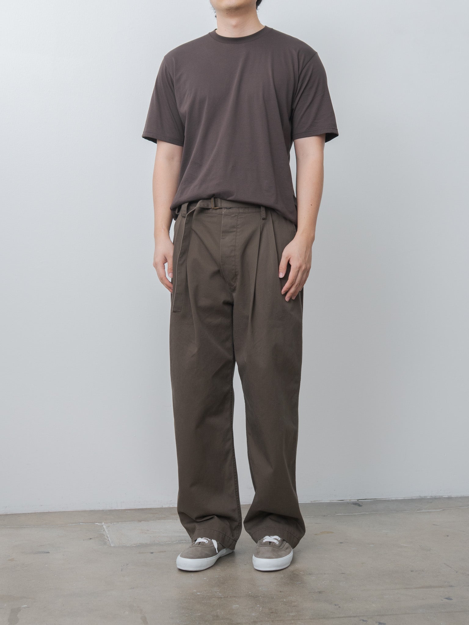 Namu Shop - Document Combed Cotton Belted Chino Pants - Brown