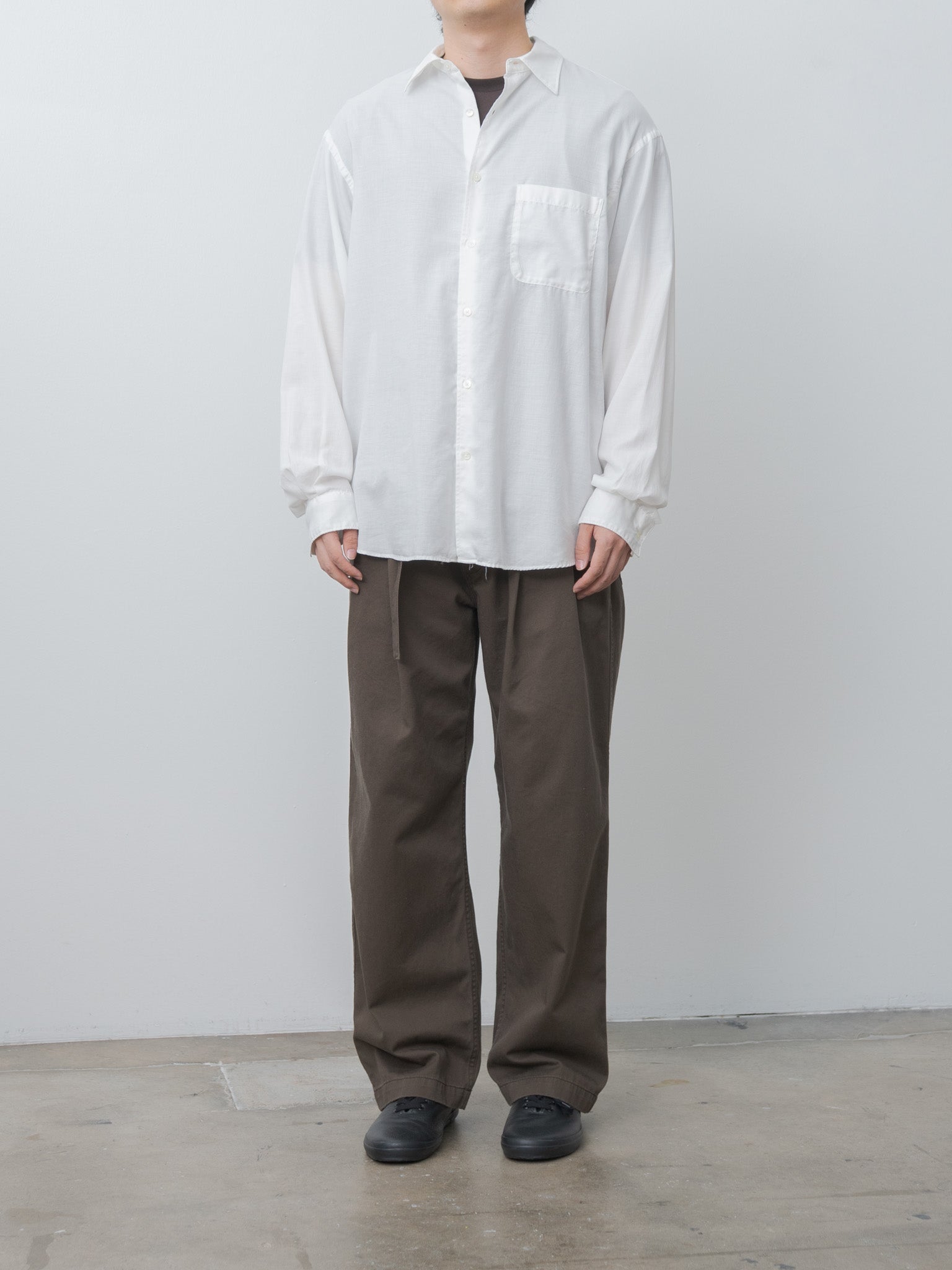 Namu Shop - Yoke Cotton Silk Twill Garment-dyed Loose Shirt - White